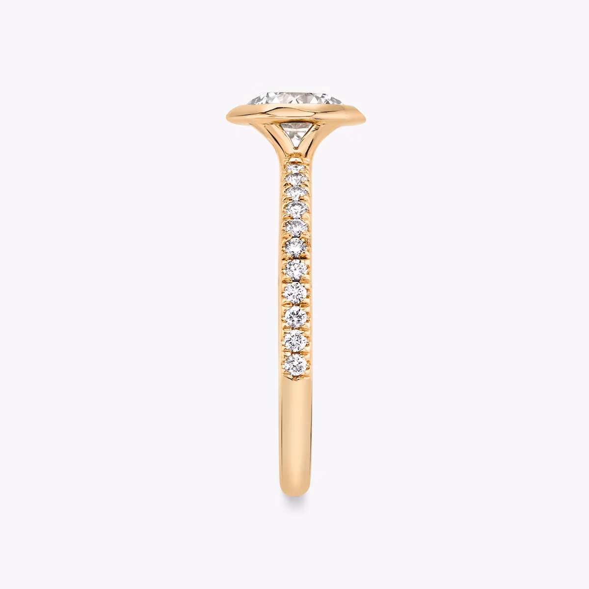 The Signature Bezel | Round Brilliant | 14k | Rose Gold | bandAccent: Pavé | caratWeight: other | diamondOrientation: vertical