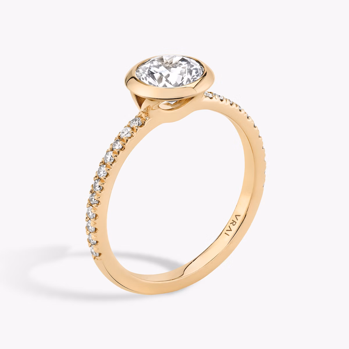 The Signature Bezel | Round Brilliant | 14k | Rose Gold | bandAccent: Pavé | caratWeight: other | diamondOrientation: vertical
