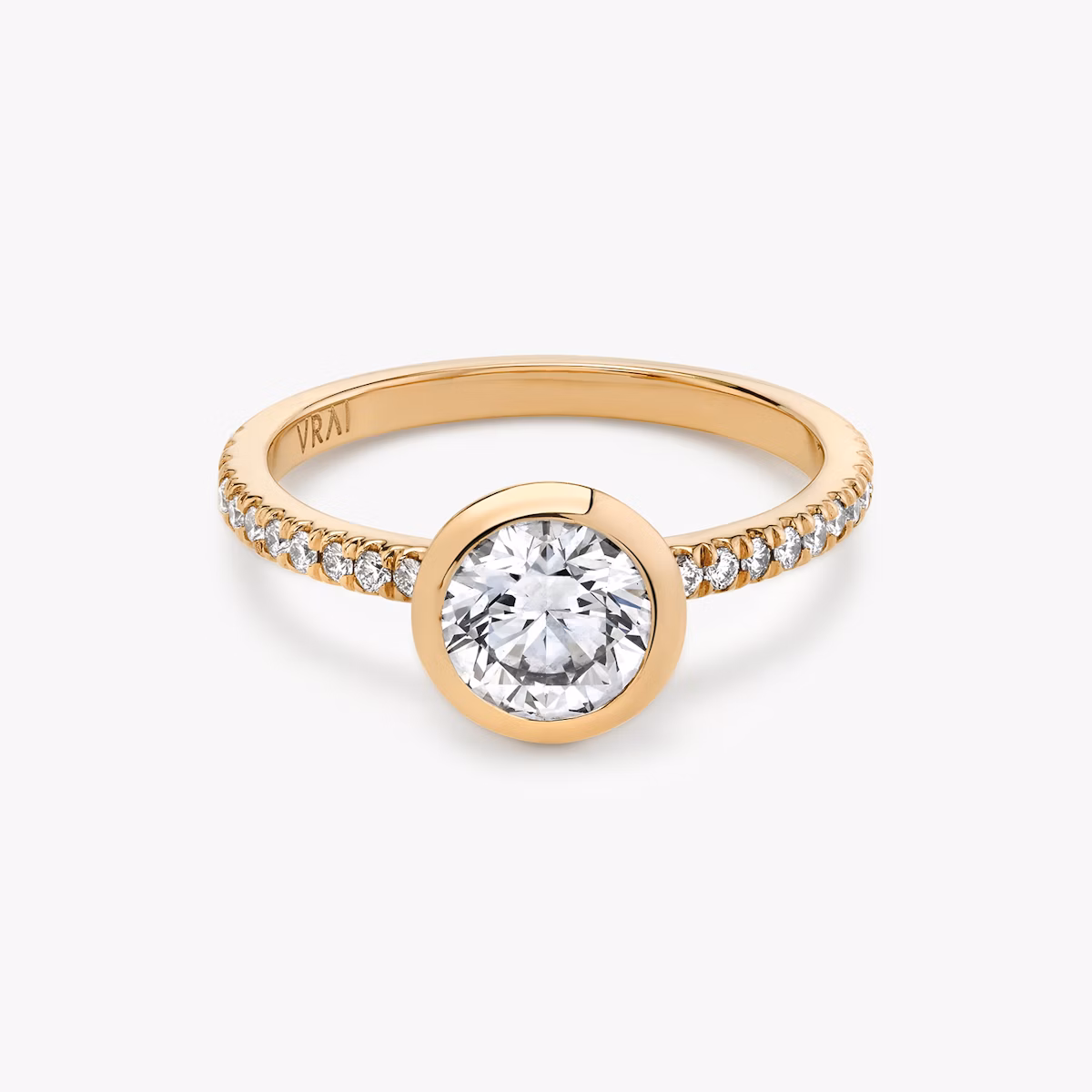 The Signature Bezel | Round Brilliant | 14k | Rose Gold | bandAccent: Pavé | caratWeight: other | diamondOrientation: vertical