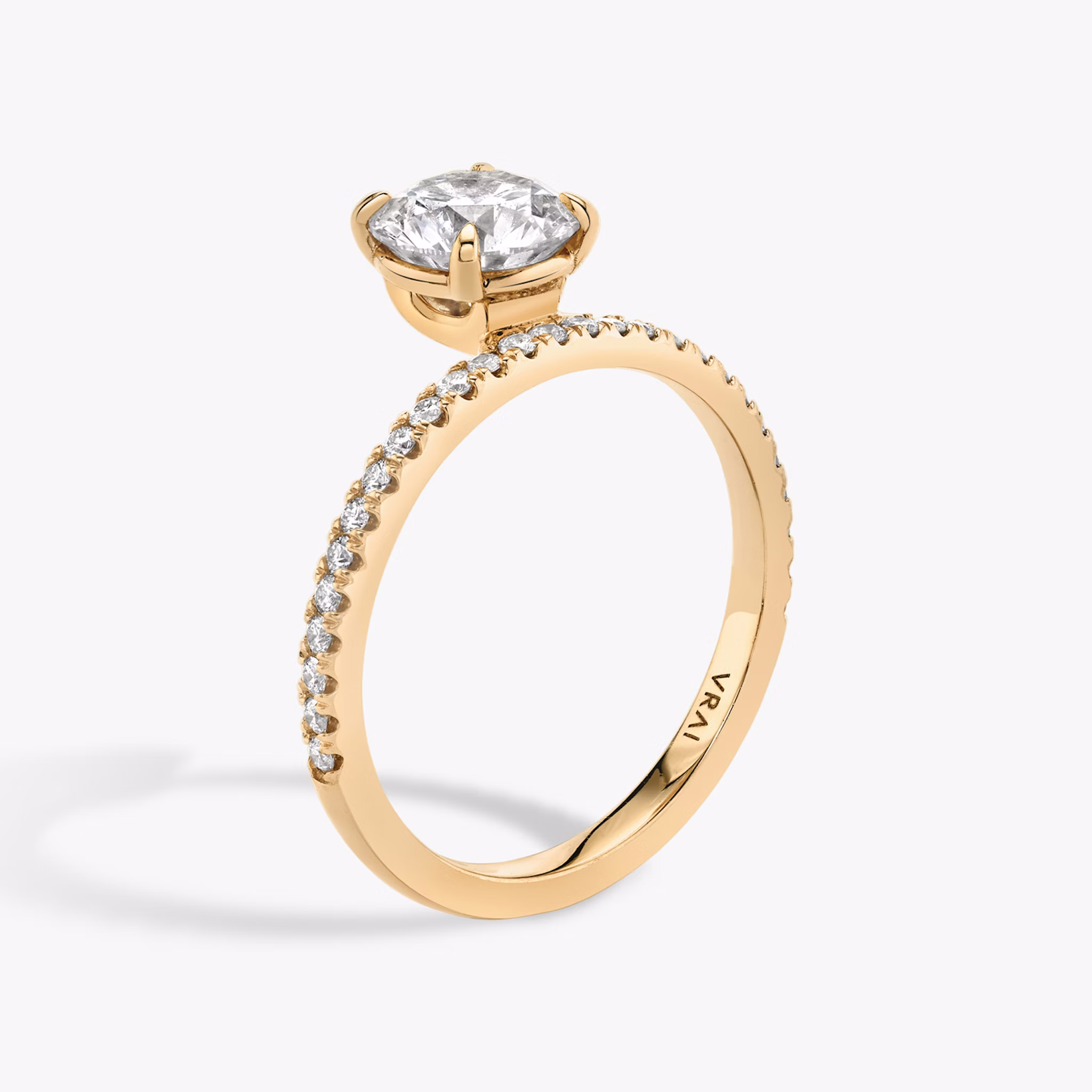 The Hover | Round Brilliant | 14k | Rose Gold | bandAccent: Pavé | caratWeight: 1.0ct | diamondOrientation: vertical