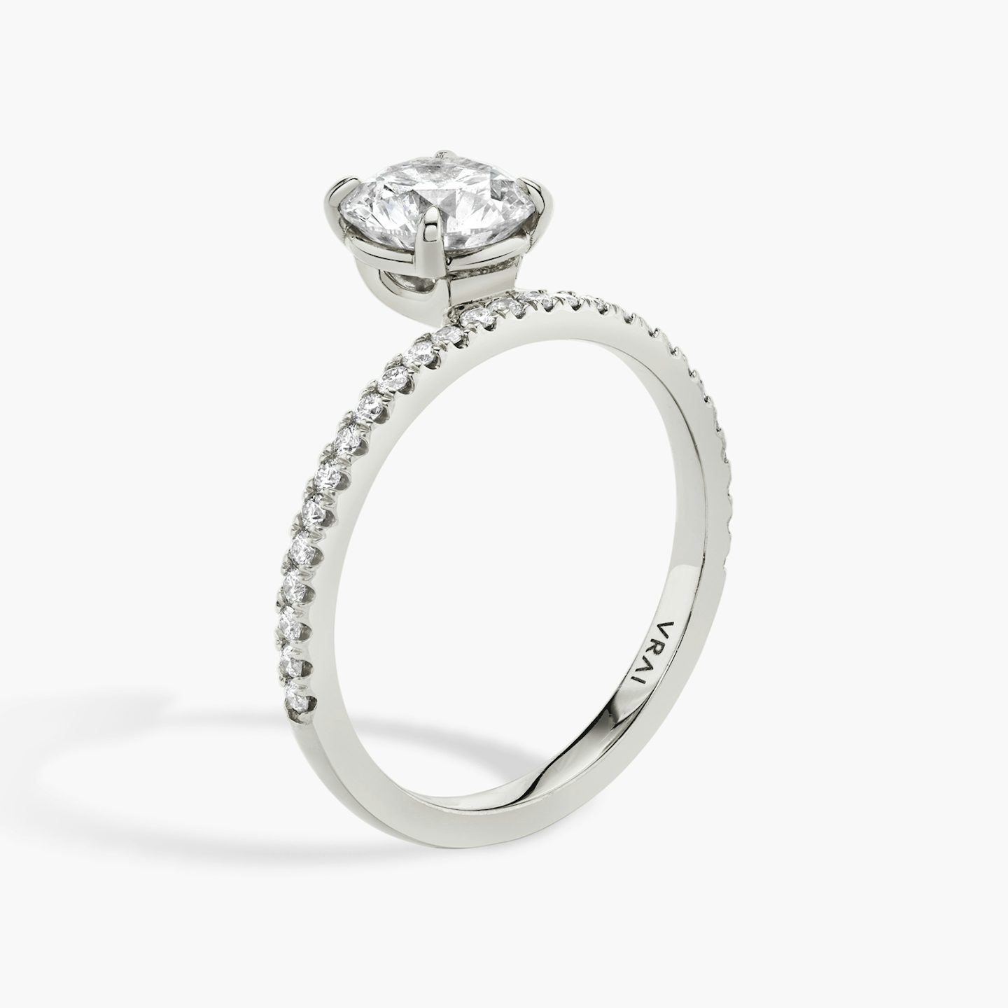 The Hover | Round Brilliant | 18k | White Gold | bandAccent: Pavé | caratWeight: other | diamondOrientation: vertical