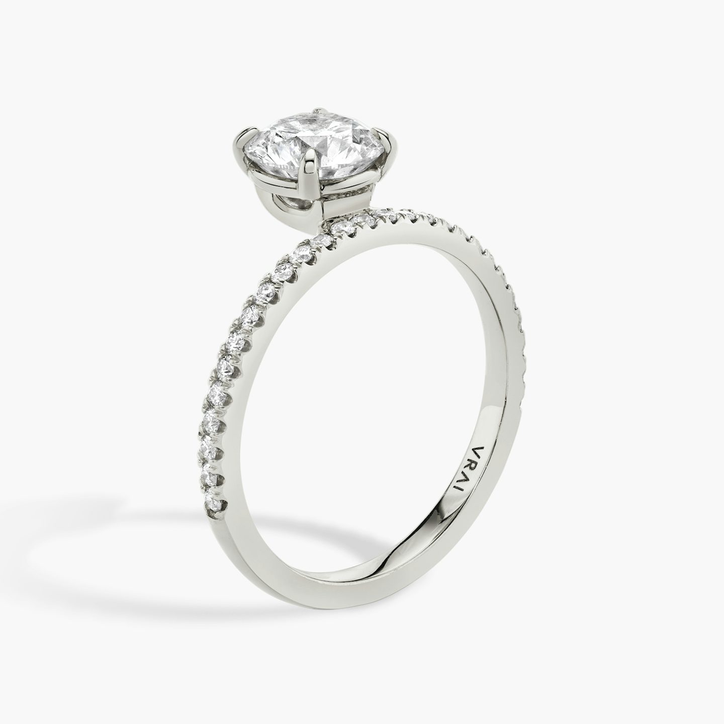The Hover | Round Brilliant | 18k | White Gold | bandAccent: Pavé | caratWeight: 2.0ct | diamondOrientation: vertical