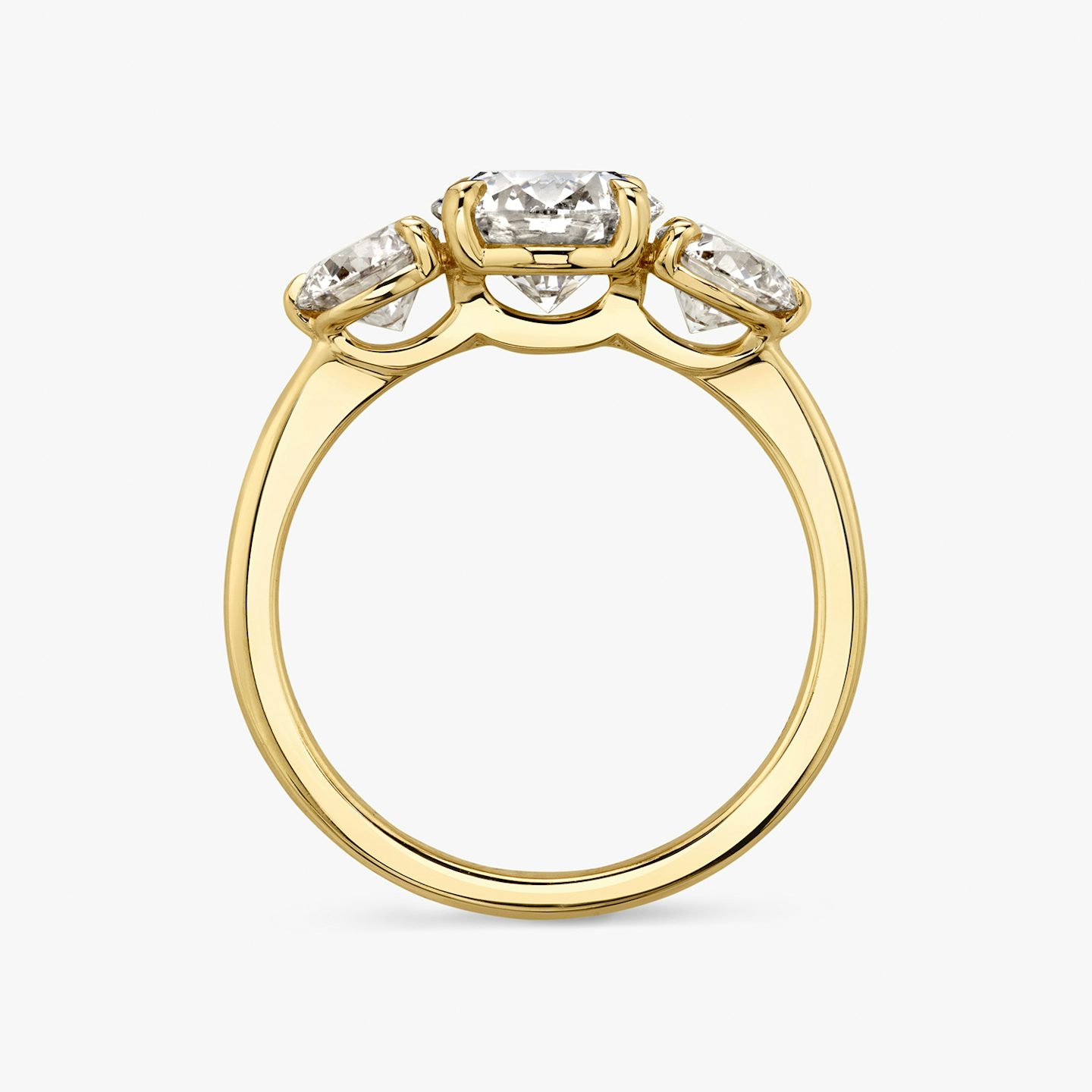 The Three Stone | Round Brilliant | 18k | Yellow Gold | bandAccent: Plain | caratWeight: other | sideStoneCarat: 0.50ct | sideStoneShape: Round Brilliant | diamondOrientation: vertical