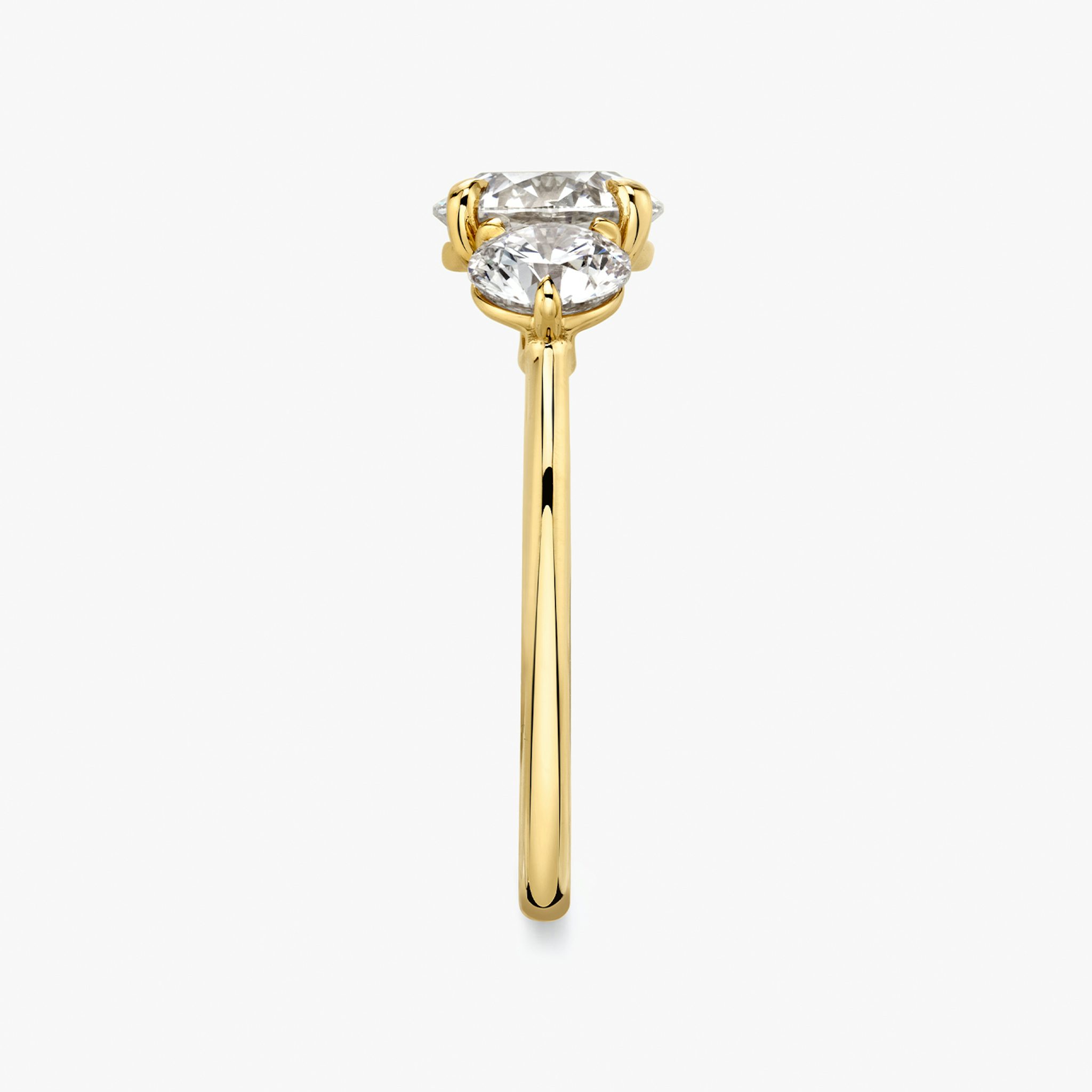 The Three Stone | Round Brilliant | 18k | Yellow Gold | bandAccent: Plain | caratWeight: other | sideStoneCarat: 0.50ct | sideStoneShape: Round Brilliant | diamondOrientation: vertical
