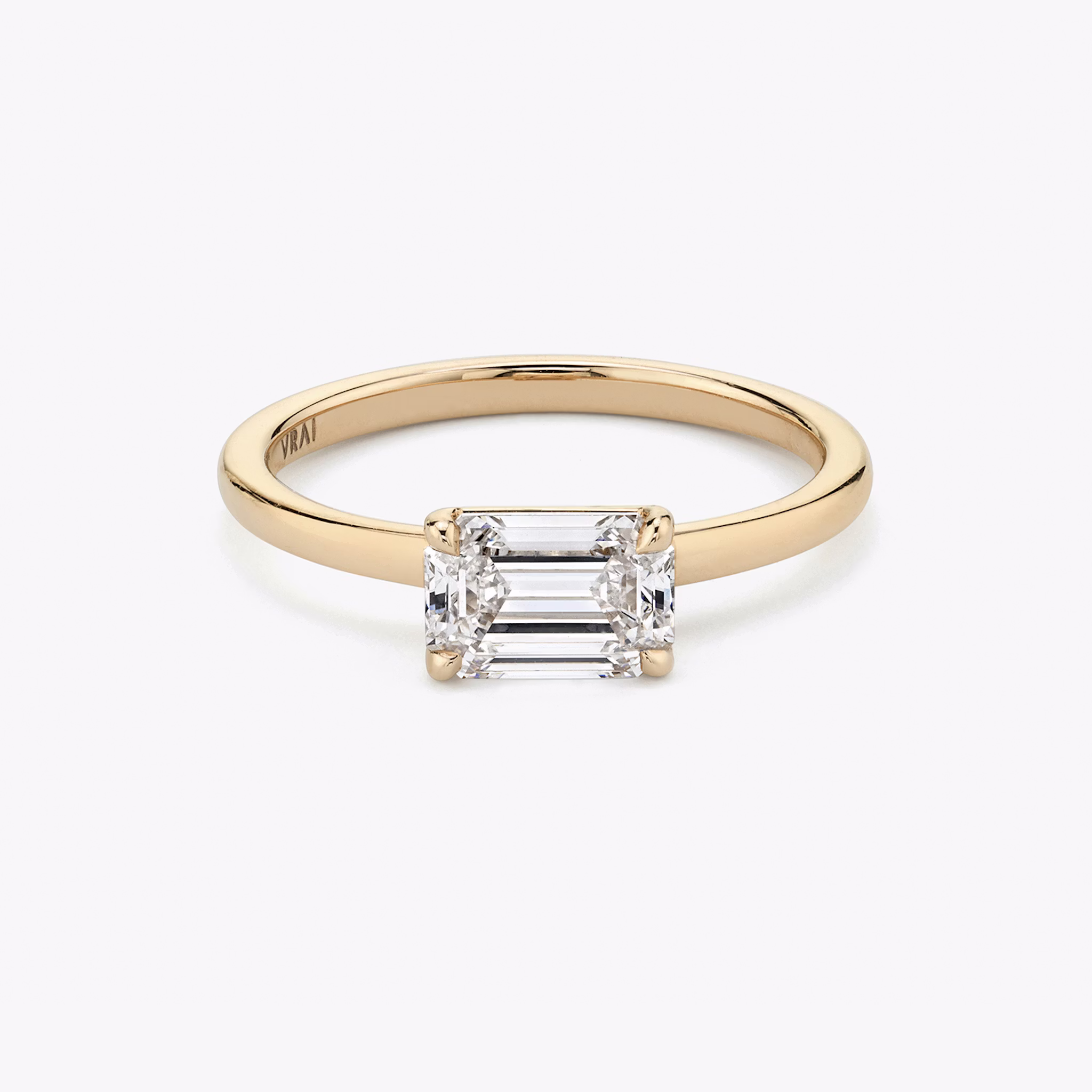 The Signature | Emerald | 14k | Rose Gold | bandAccent: Plain | bandWidth: standard | diamondOrientation: horizontal | hiddenHalo: no | caratWeight: other
