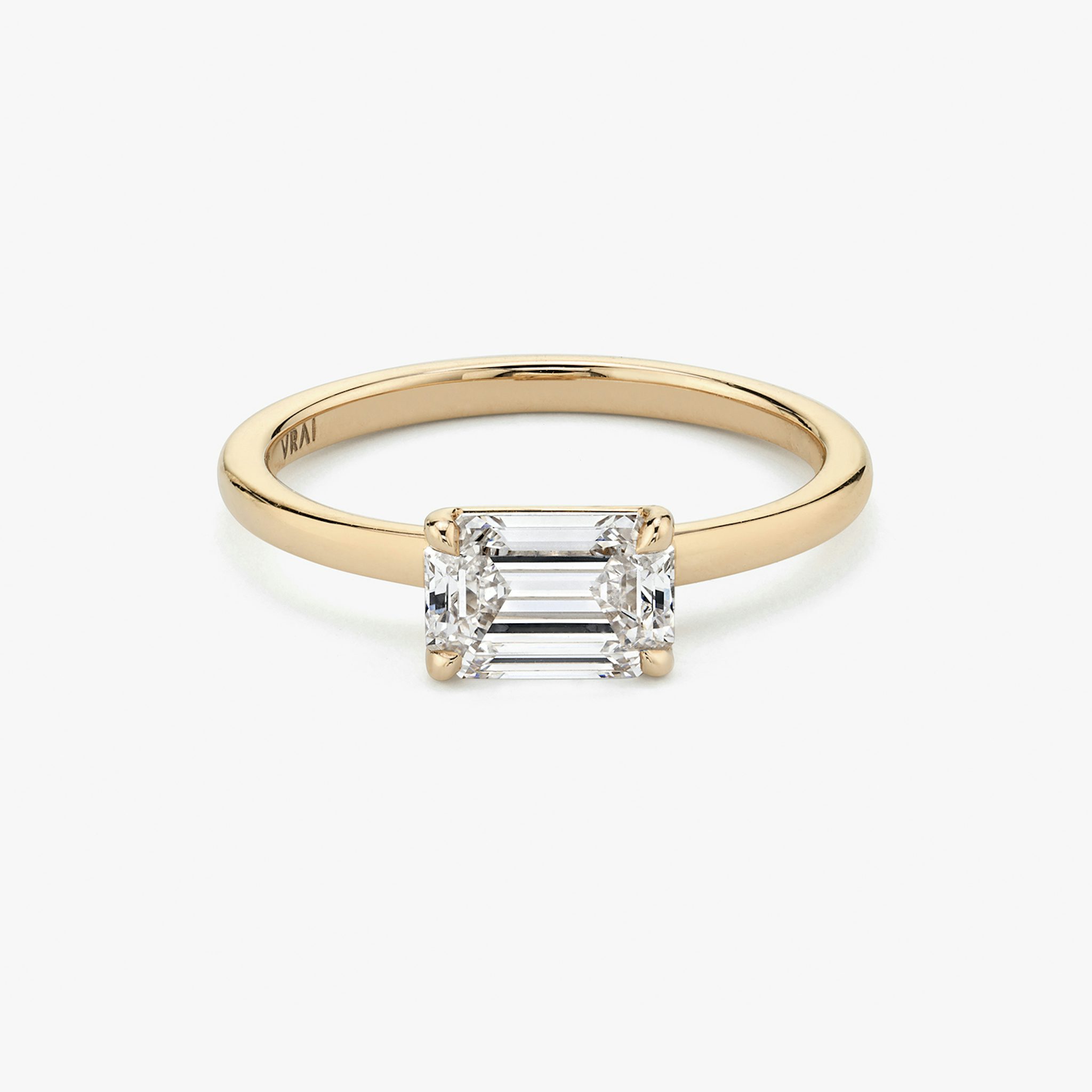 The Signature | Emerald | 14k | Rose Gold | bandAccent: Plain | bandWidth: standard | diamondOrientation: horizontal | hiddenHalo: no | caratWeight: other