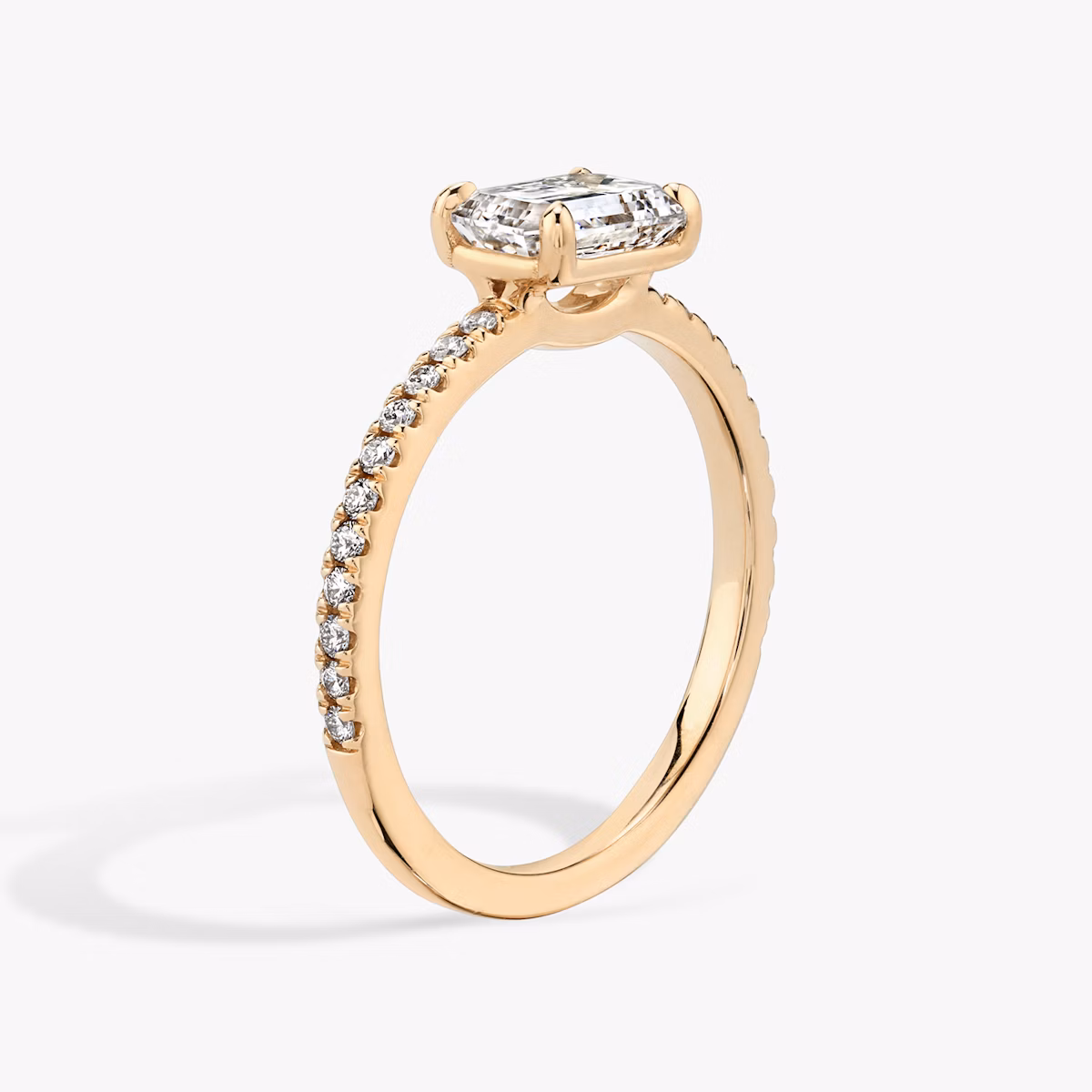 The Signature | Emerald | 14k | Rose Gold | bandAccent: Pavé | bandWidth: standard | diamondOrientation: horizontal | hiddenHalo: no | caratWeight: other