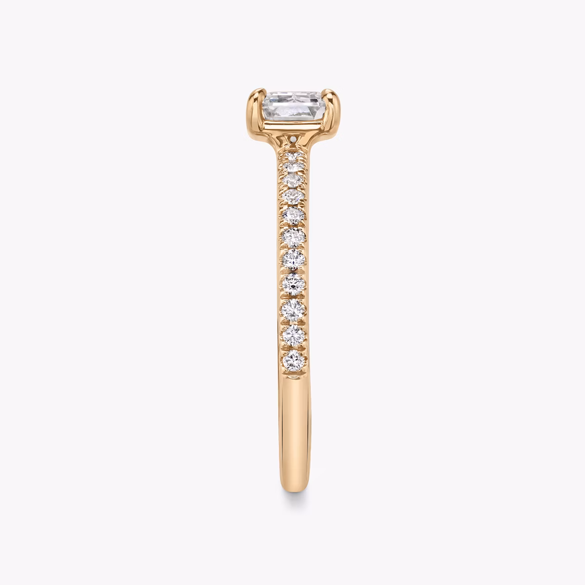The Signature | Emerald | 14k | Rose Gold | bandAccent: Pavé | bandWidth: standard | diamondOrientation: horizontal | hiddenHalo: no | caratWeight: other
