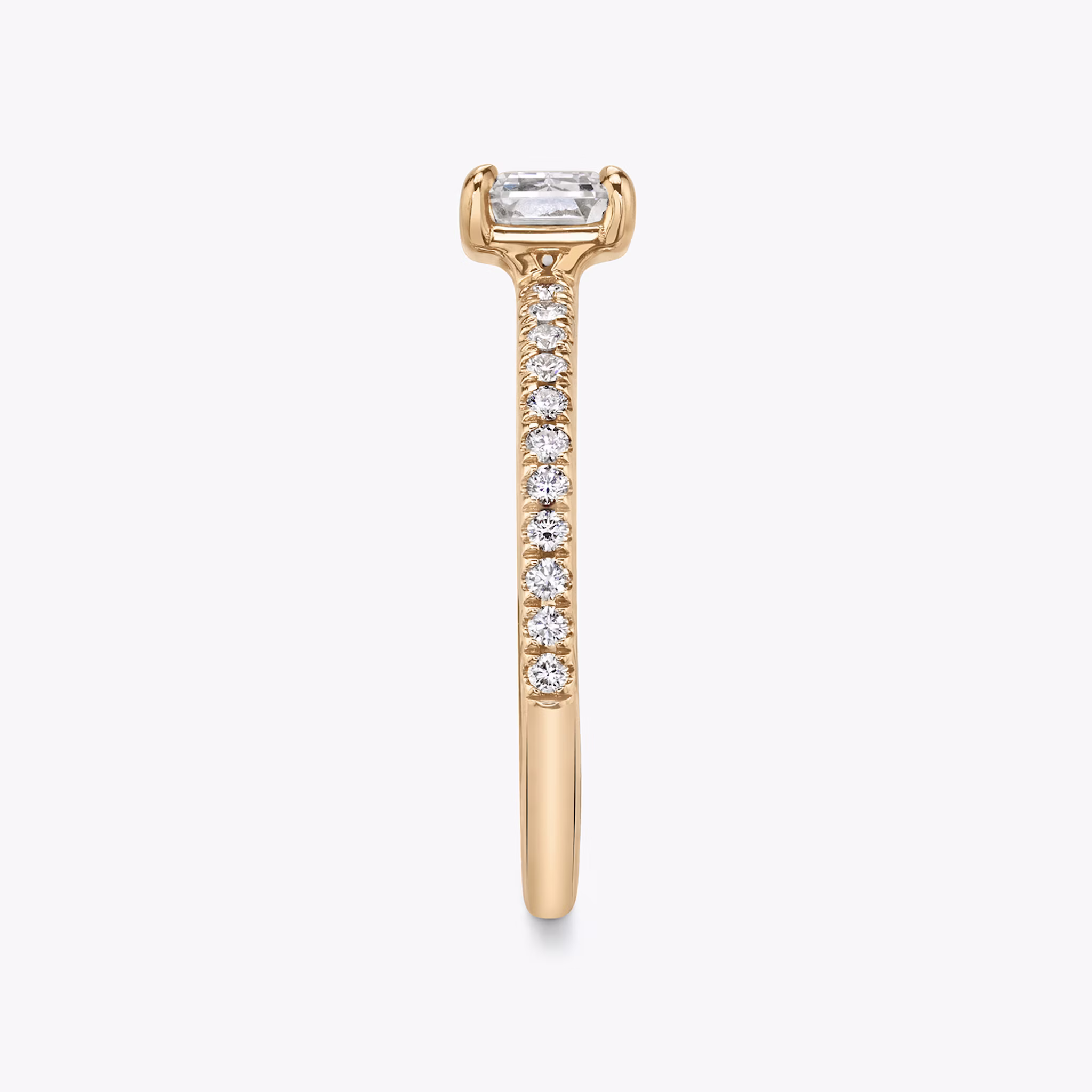 The Signature | Emerald | 14k | Rose Gold | bandAccent: Pavé | bandWidth: standard | diamondOrientation: horizontal | hiddenHalo: no | caratWeight: other