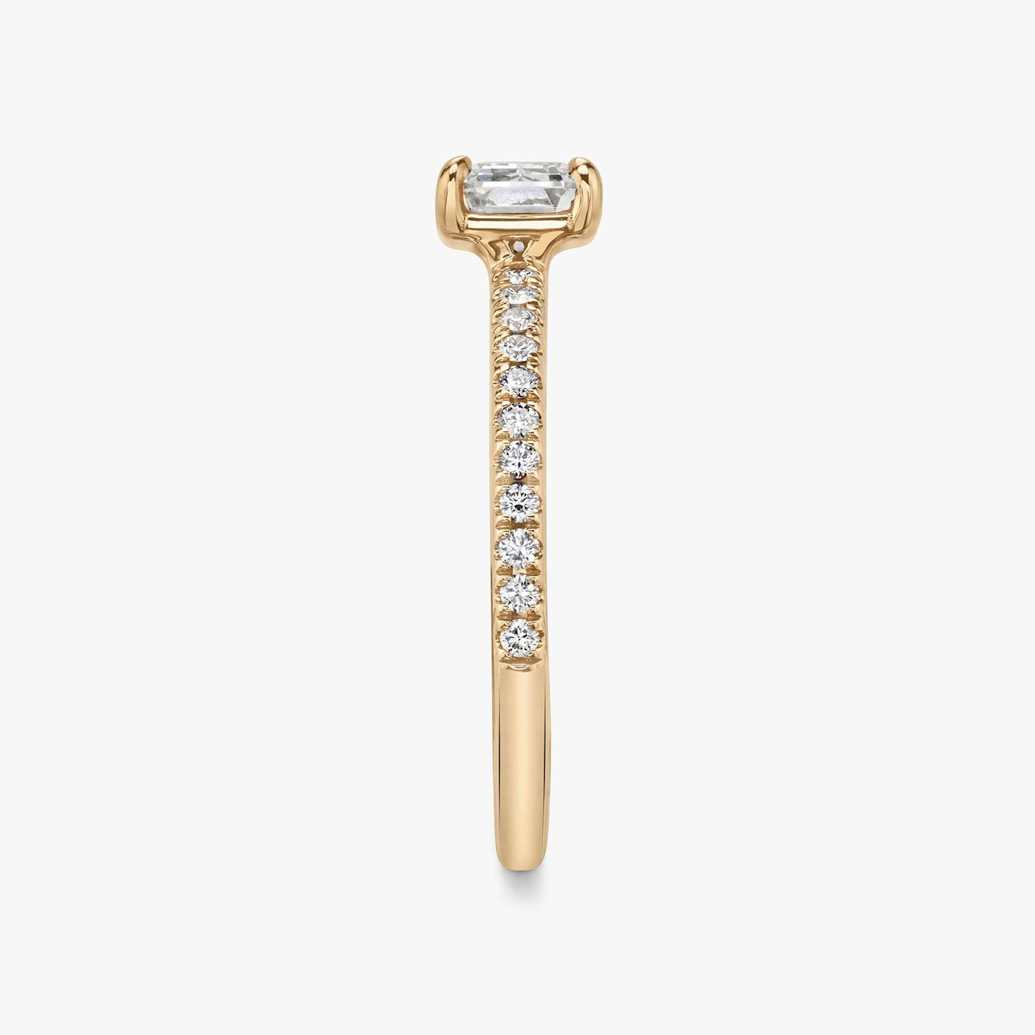 The Signature | Emerald | 14k | Rose Gold | bandAccent: Pavé | bandWidth: standard | diamondOrientation: horizontal | hiddenHalo: no | caratWeight: other
