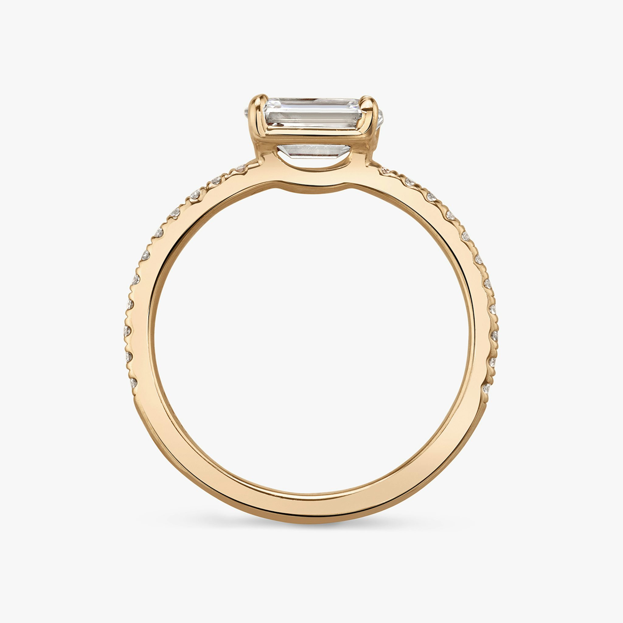 The Signature | Emerald | 14k | Rose Gold | bandAccent: Pavé | bandWidth: standard | diamondOrientation: horizontal | hiddenHalo: no | caratWeight: other