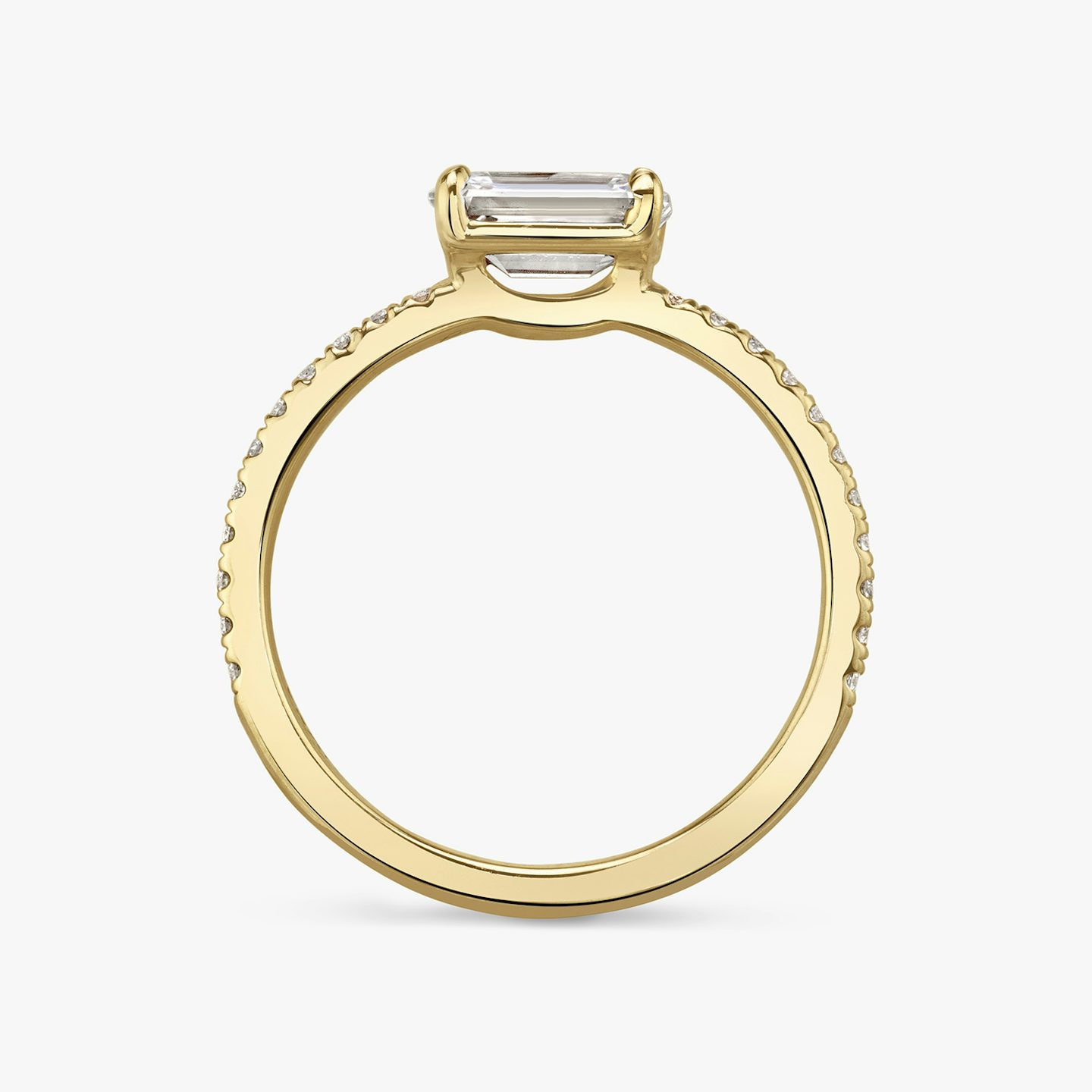 Bague de fiançailles Signature  | Émeraude | 18k | Or jaune | bandAccent: Pavé | bandWidth: standard | diamondOrientation: horizontal | hiddenHalo: no | caratWeight: other