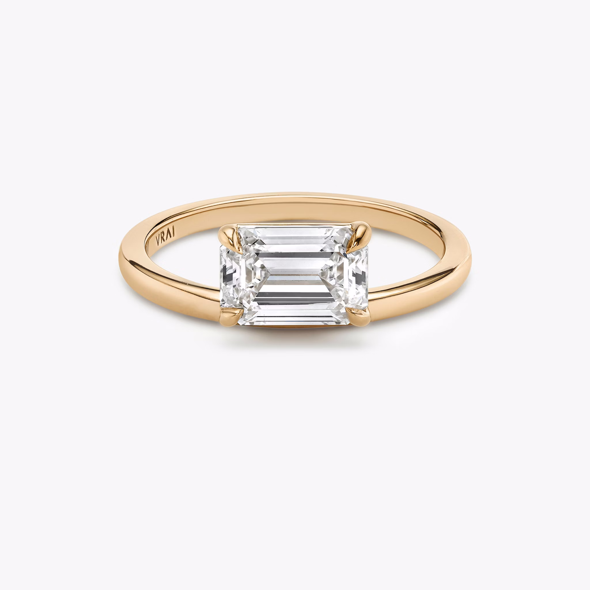 The Hover | Emerald | 14k | Rose Gold | bandAccent: Plain | diamondOrientation: vertical | caratWeight: other