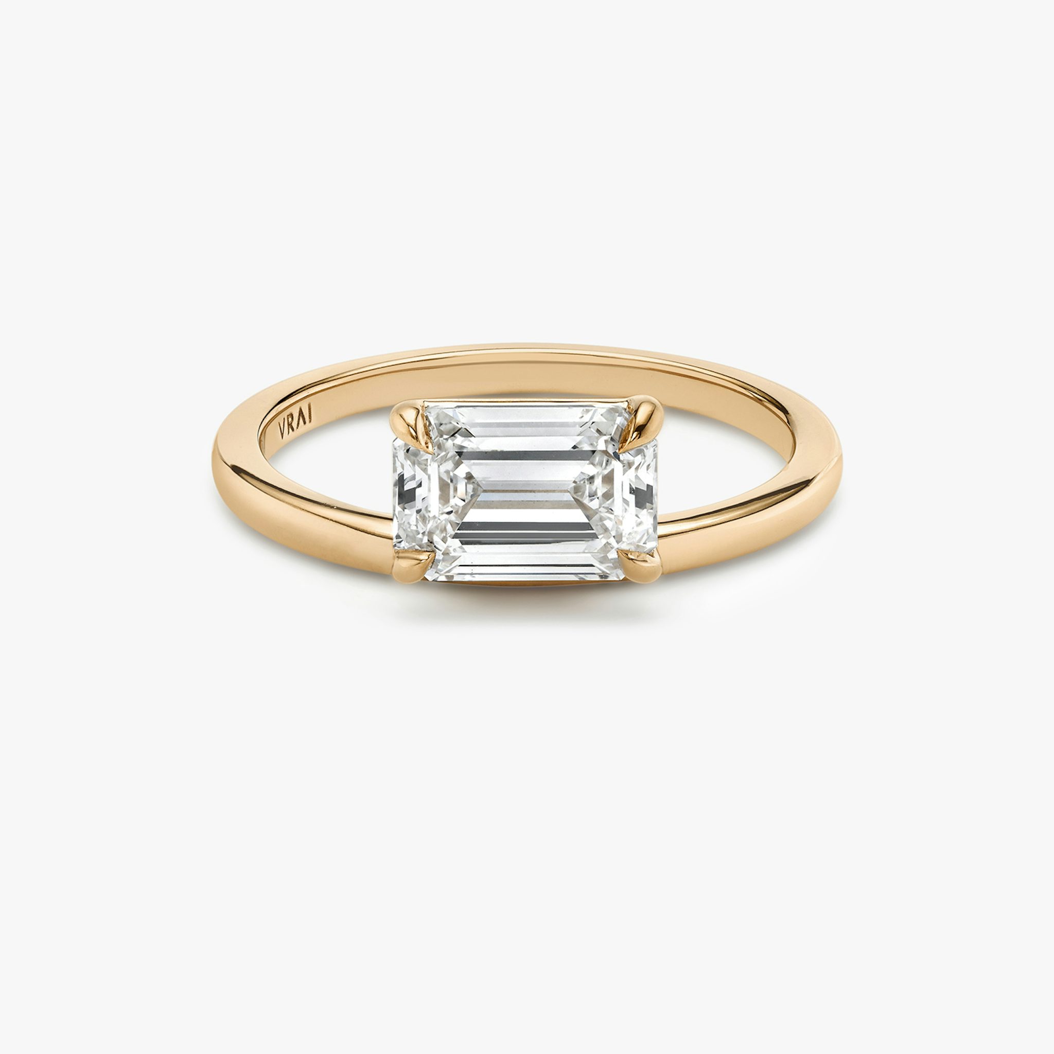 The Hover | Emerald | 14k | Rose Gold | bandAccent: Plain | diamondOrientation: vertical | caratWeight: other