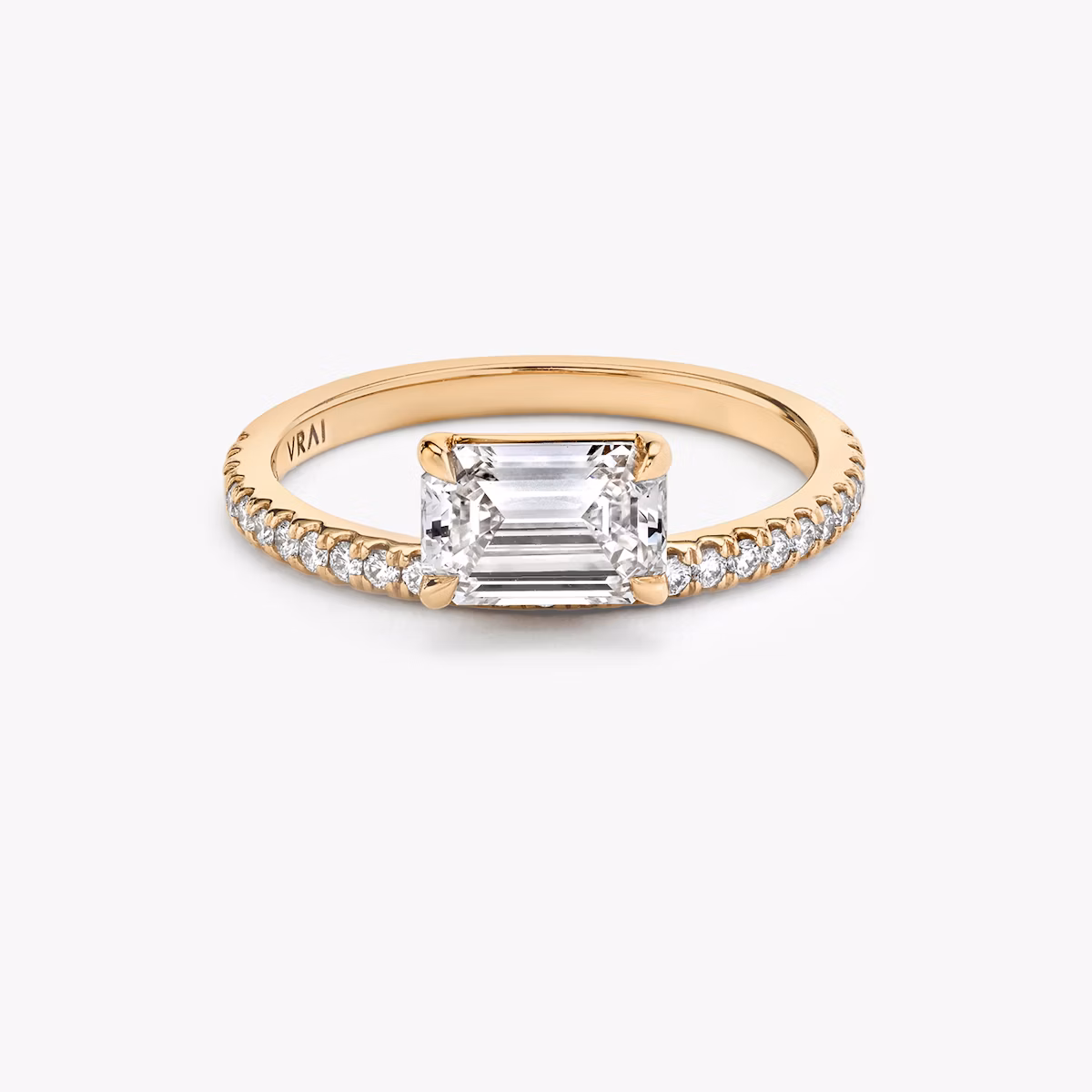 The Hover | Emerald | 14k | Rose Gold | bandAccent: Pavé | diamondOrientation: vertical | caratWeight: other