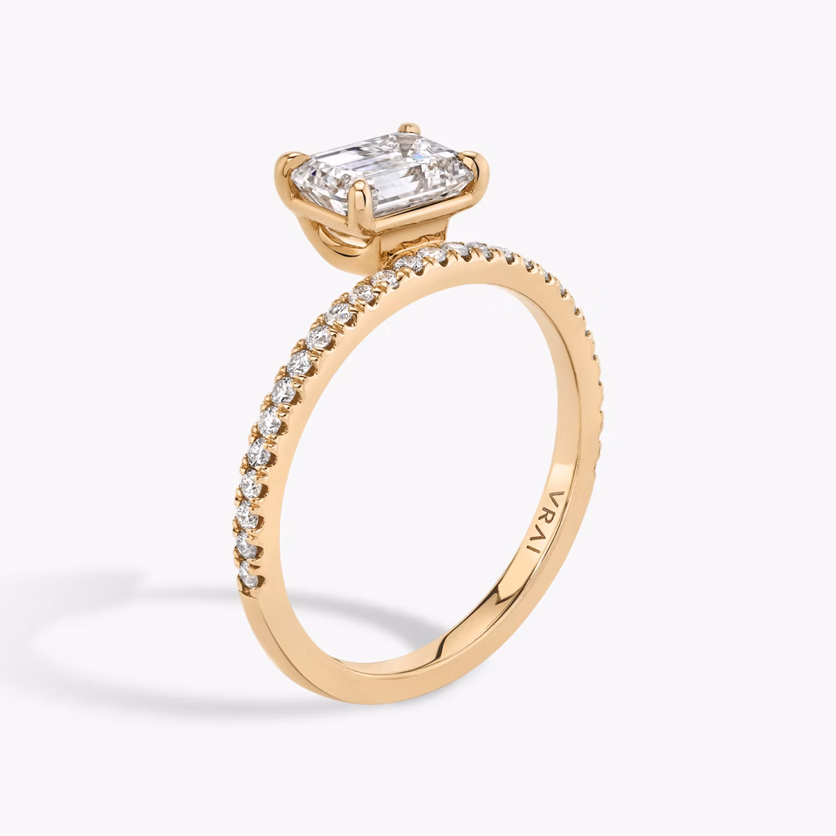 The Hover | Emerald | 14k | Rose Gold | bandAccent: Pavé | diamondOrientation: vertical | caratWeight: other