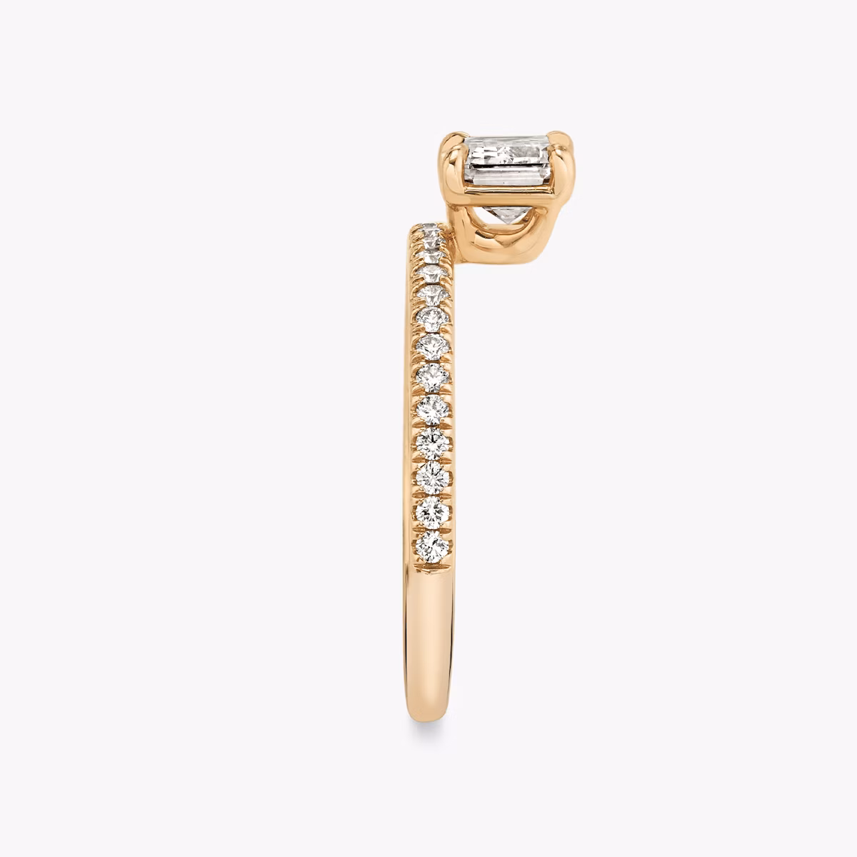 The Hover | Emerald | 14k | Rose Gold | bandAccent: Pavé | diamondOrientation: vertical | caratWeight: other