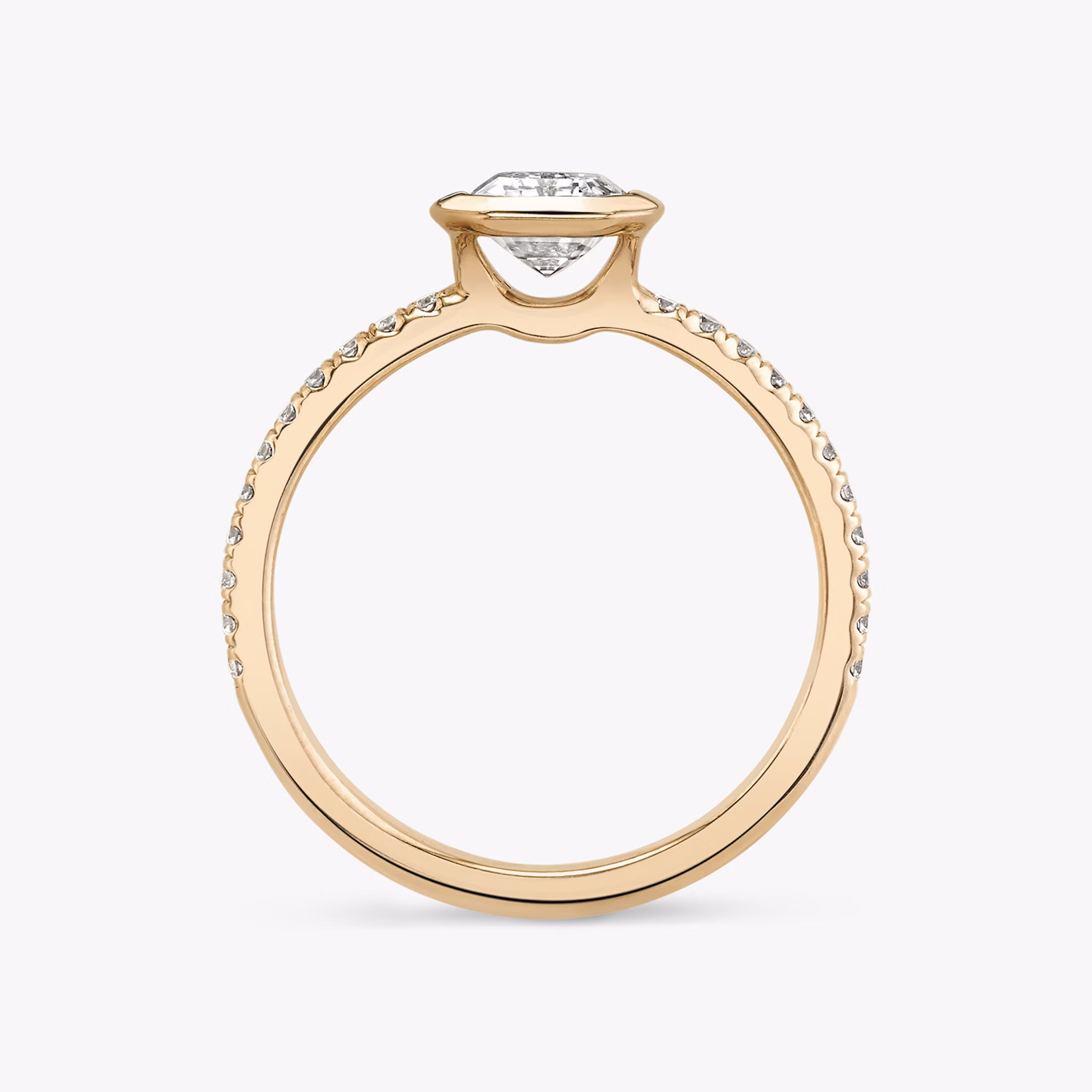 The Signature Bezel | Emerald | 14k | Rose Gold | bandAccent: Pavé | diamondOrientation: vertical | caratWeight: other
