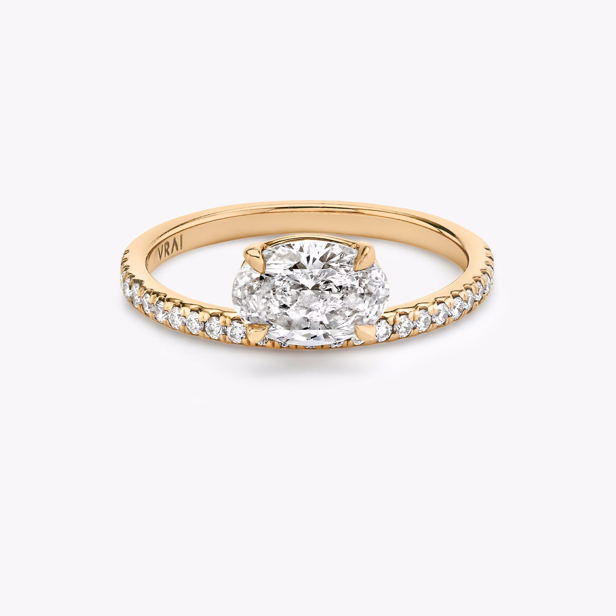 The Hover | Oval | 14k | Rose Gold | bandAccent: Pavé | diamondOrientation: vertical | caratWeight: other