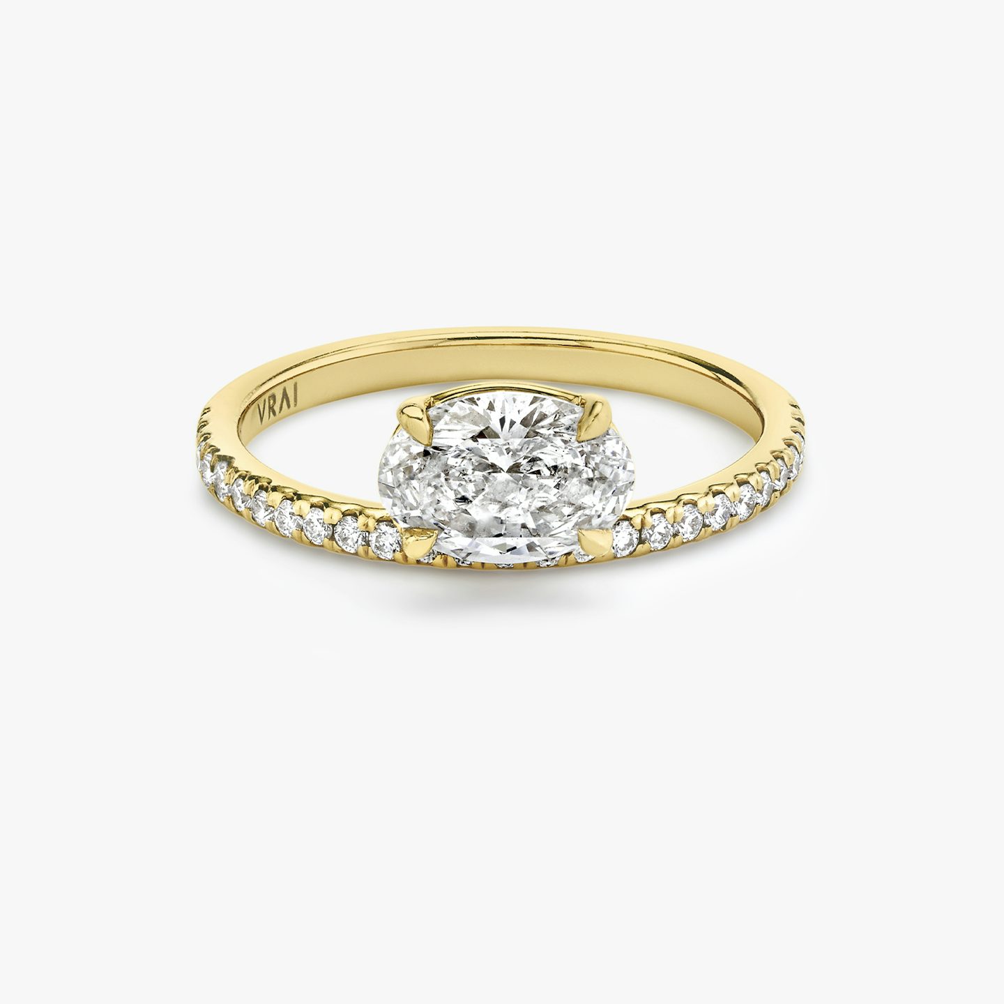 Bague de fiançailles Hover | Ovale | 18k | Or jaune | bandAccent: Pavé | diamondOrientation: vertical | caratWeight: other