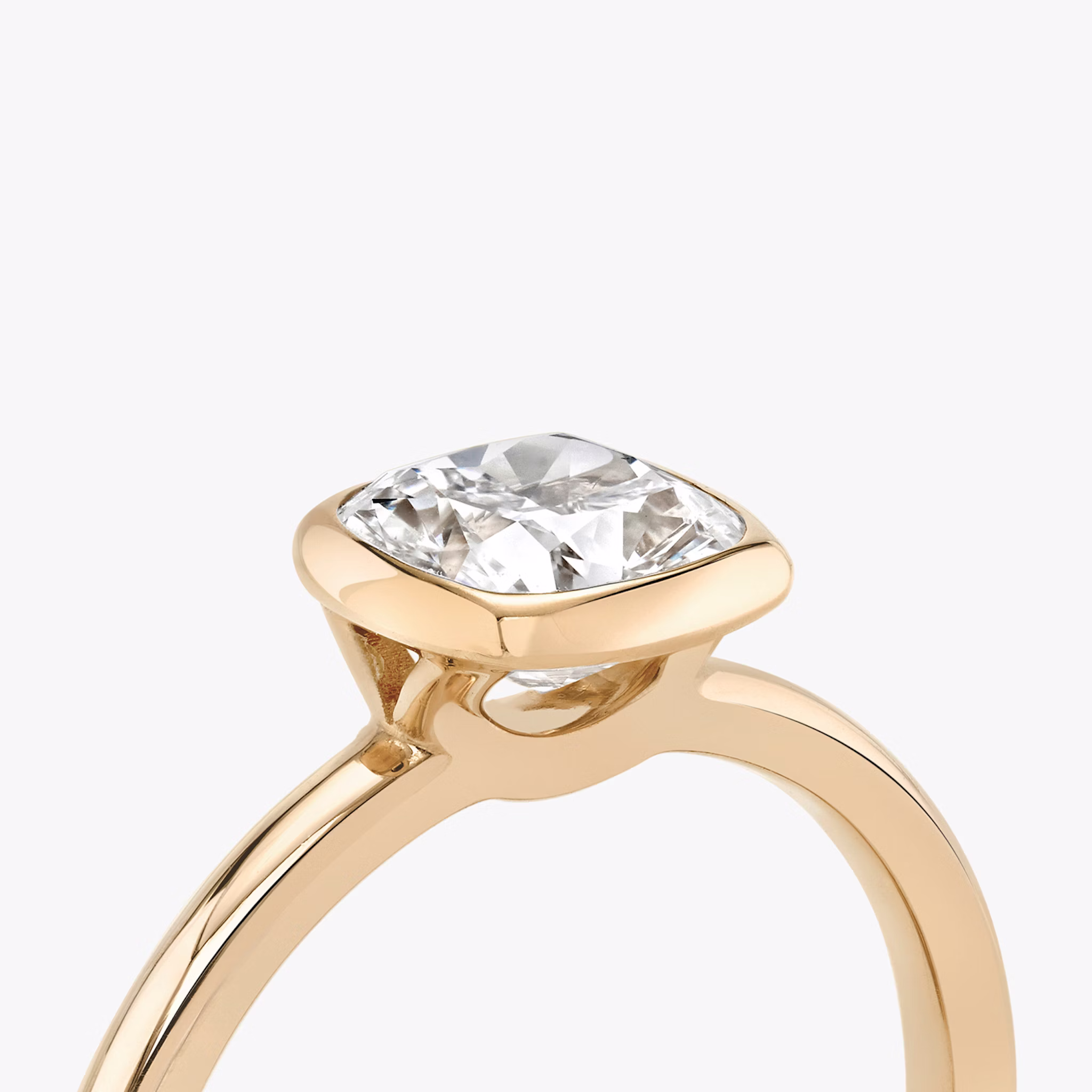 The Signature Bezel | Cushion | 14k | Rose Gold | bandAccent: Plain | diamondOrientation: horizontal | caratWeight: other