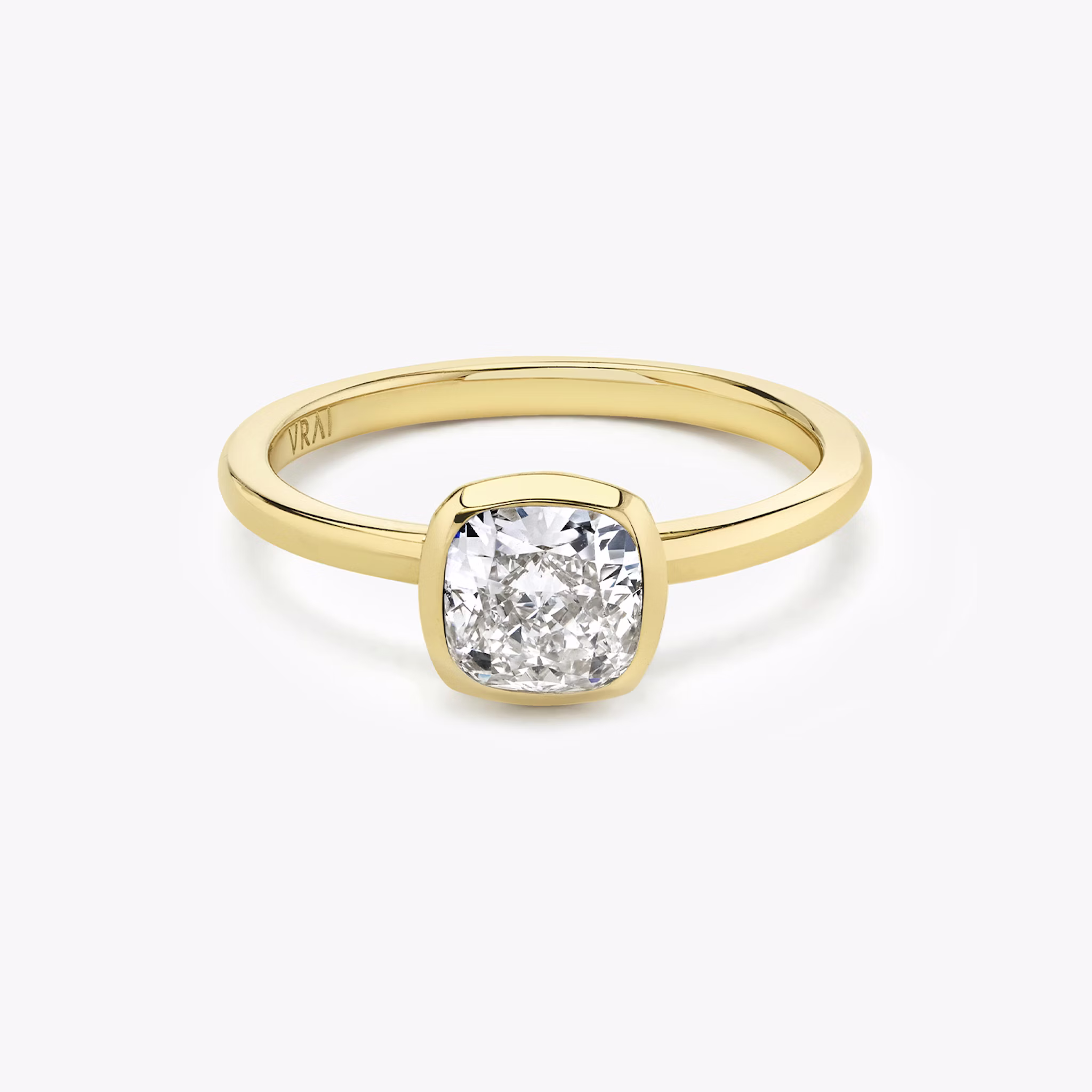 The Signature Bezel | Cushion | 18k | Yellow Gold | bandAccent: Plain | diamondOrientation: vertical | caratWeight: other
