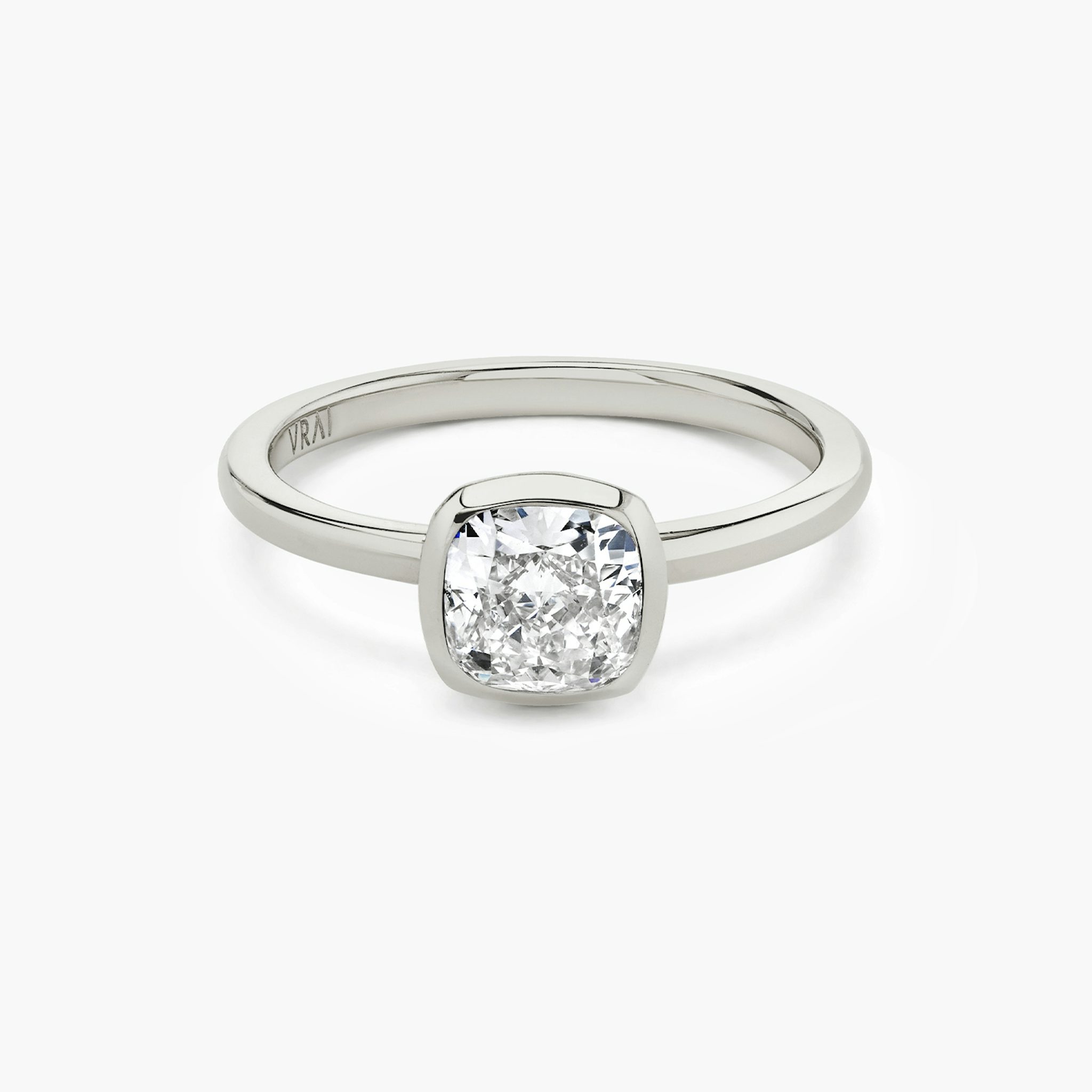 The Signature Bezel | Cushion | 18k | White Gold | bandAccent: Plain | diamondOrientation: vertical | caratWeight: other