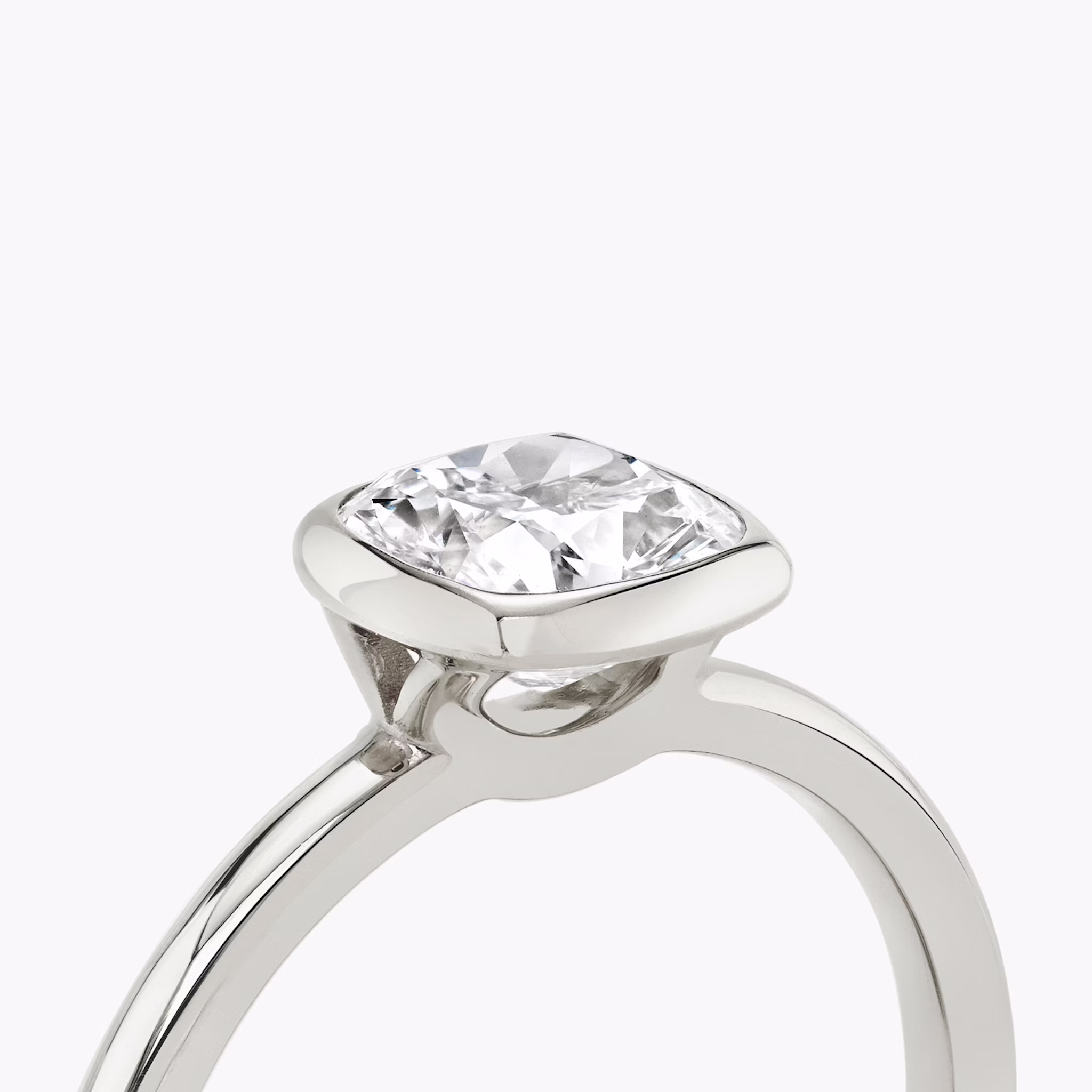 The Signature Bezel | Cushion | 18k | White Gold | bandAccent: Plain | diamondOrientation: vertical | caratWeight: other