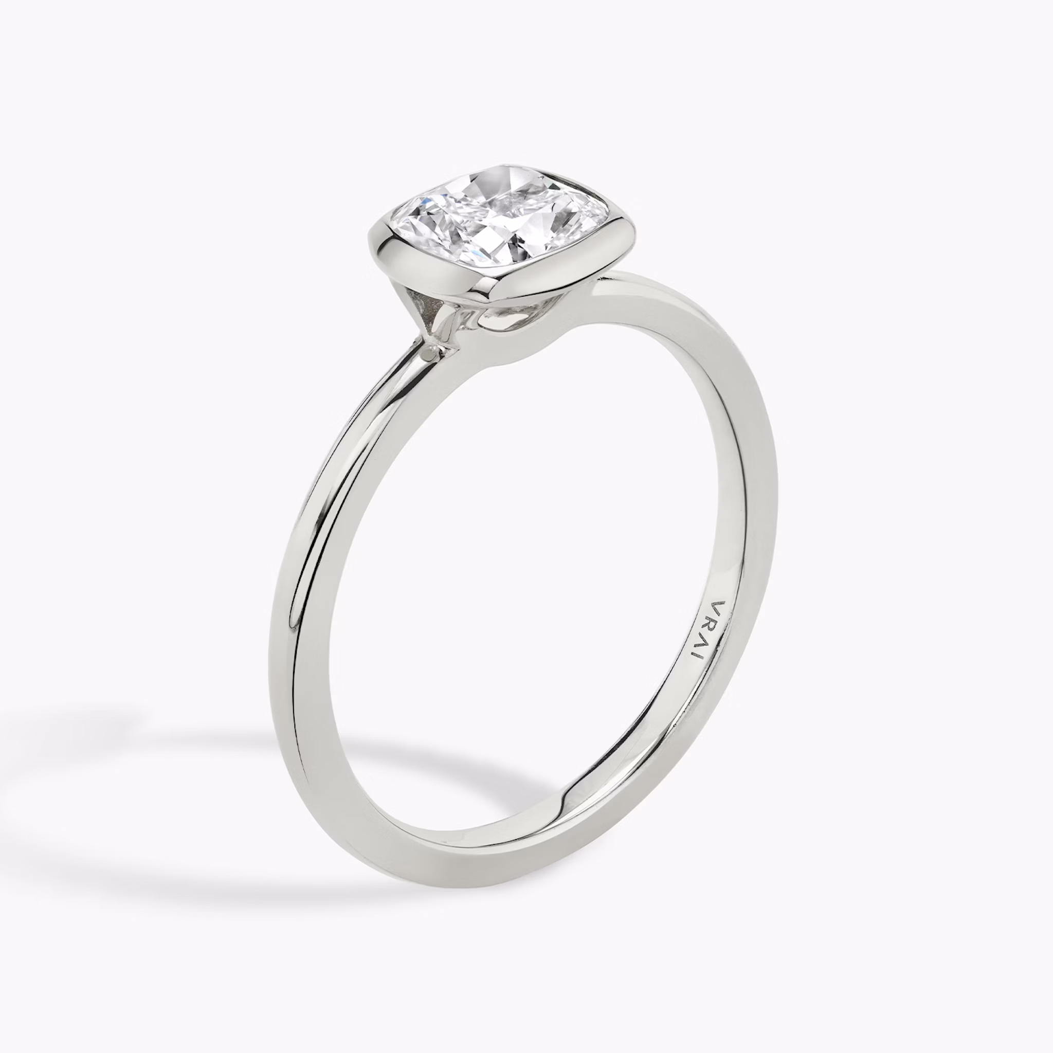 The Signature Bezel | Cushion | 18k | White Gold | bandAccent: Plain | diamondOrientation: vertical | caratWeight: other