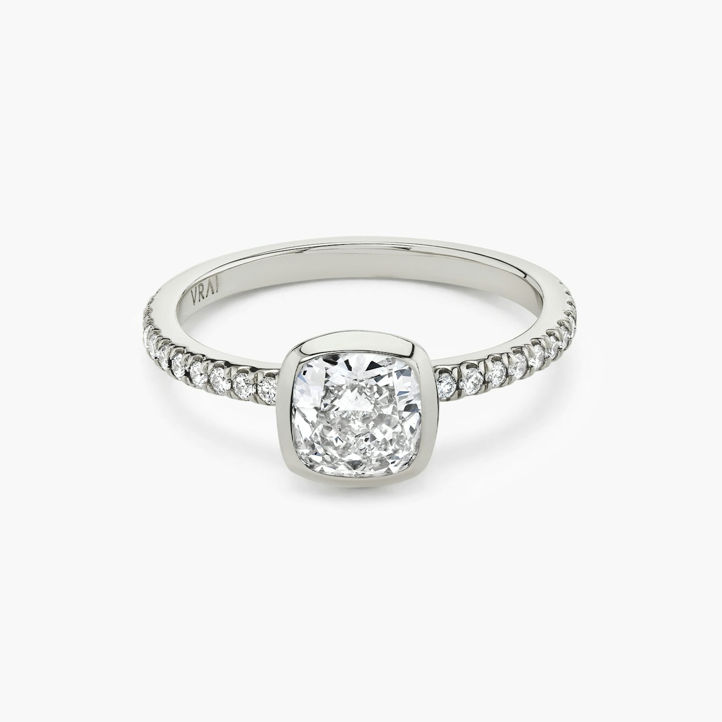 The Signature Bezel | Cushion | 18k | White Gold | bandAccent: Pavé | diamondOrientation: vertical | caratWeight: other