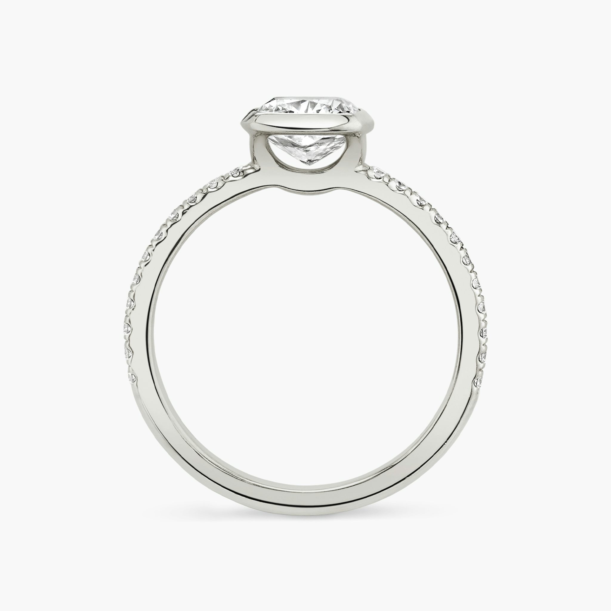 The Signature Bezel | Cushion | 18k | White Gold | bandAccent: Pavé | diamondOrientation: horizontal | caratWeight: other