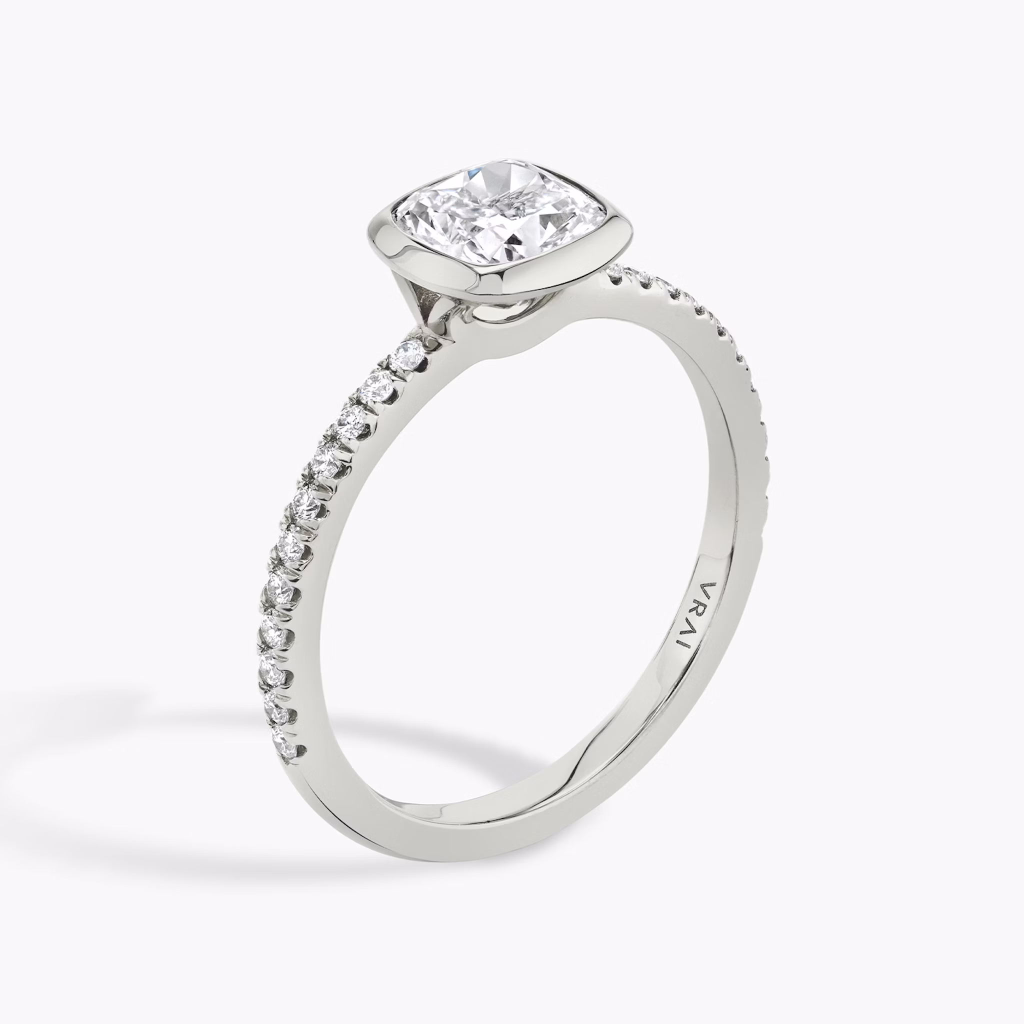 The Signature Bezel | Cushion | 18k | White Gold | bandAccent: Pavé | diamondOrientation: horizontal | caratWeight: other