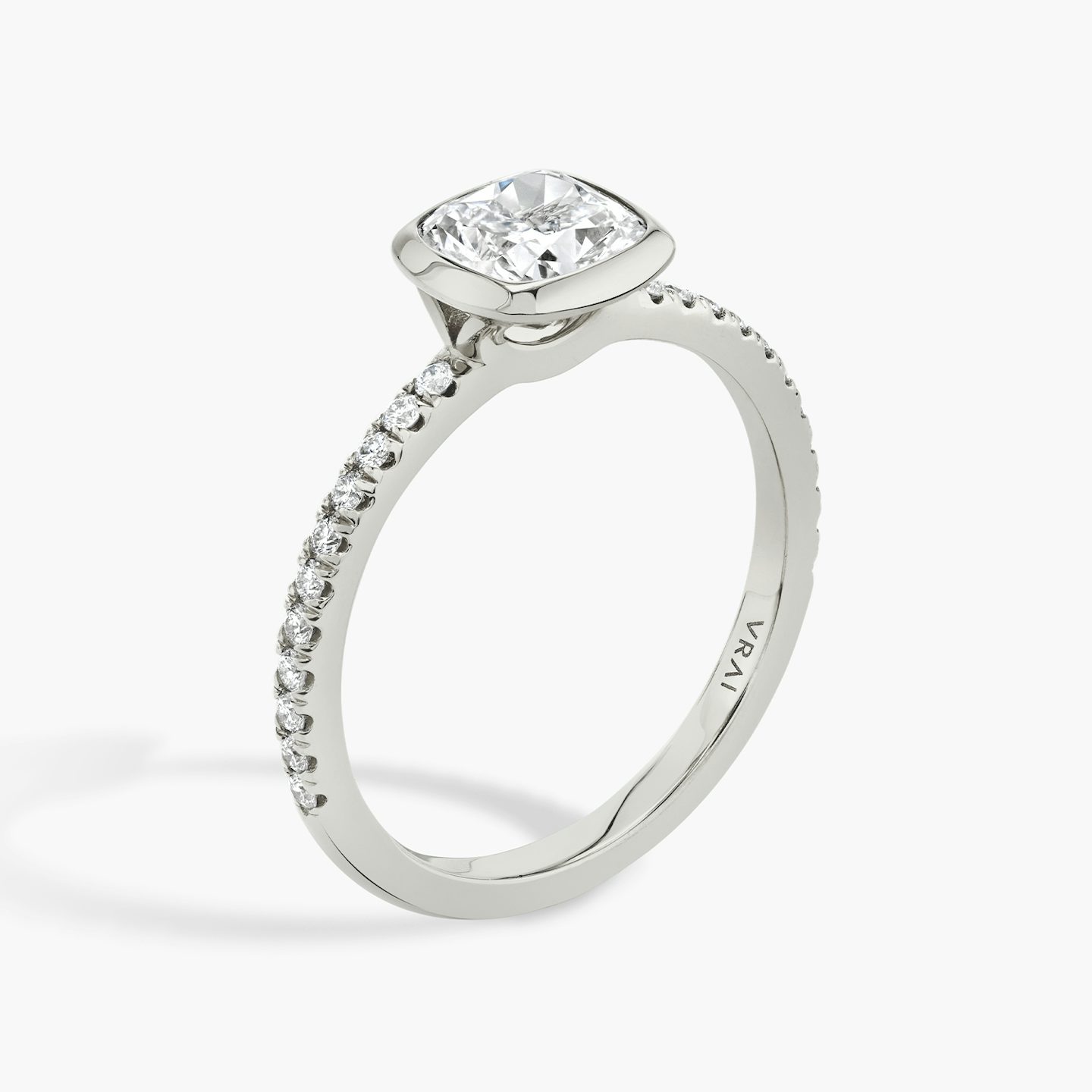 The Signature Bezel | Cushion | 18k | White Gold | bandAccent: Pavé | diamondOrientation: vertical | caratWeight: other