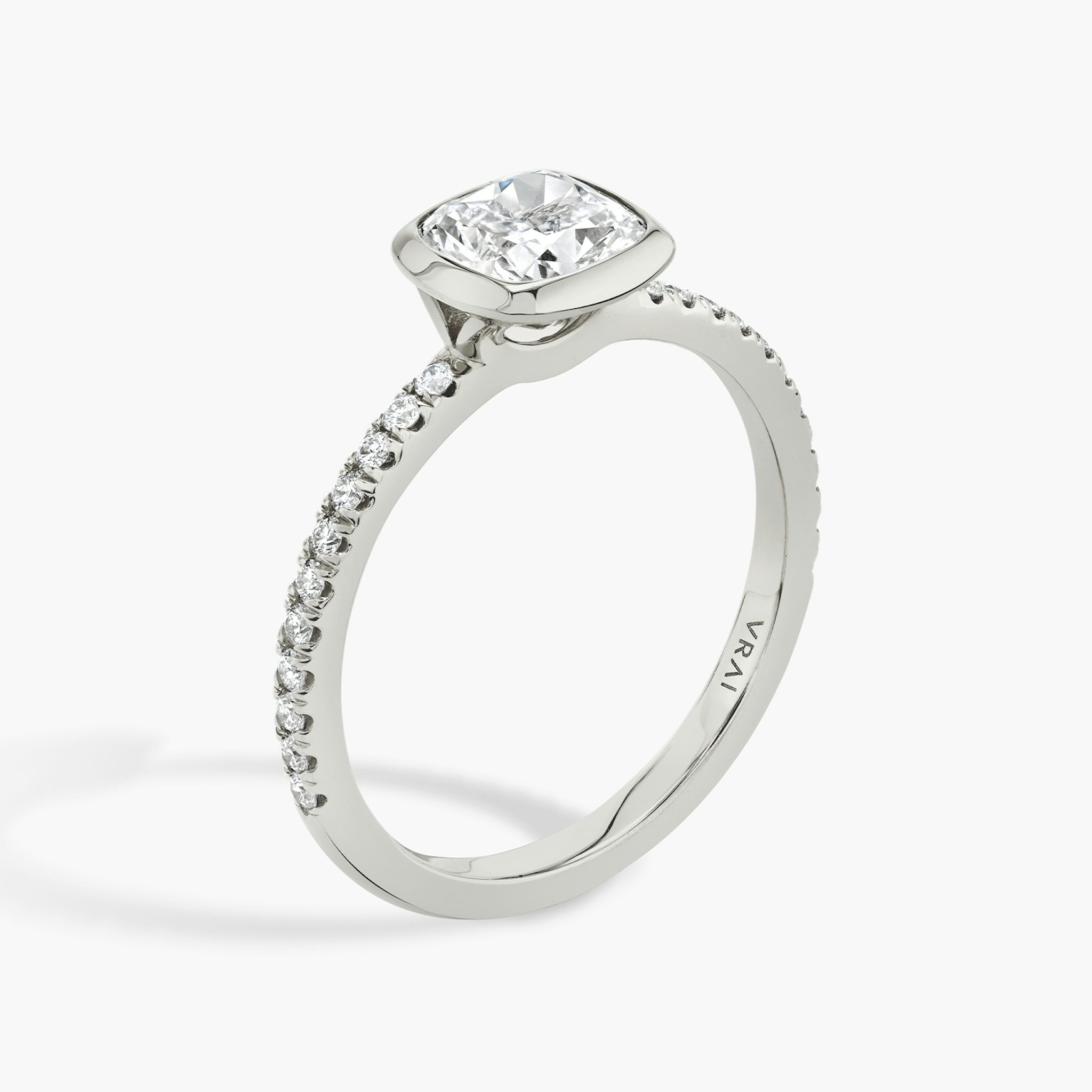 The Signature Bezel | Cushion | 18k | White Gold | bandAccent: Pavé | diamondOrientation: horizontal | caratWeight: other