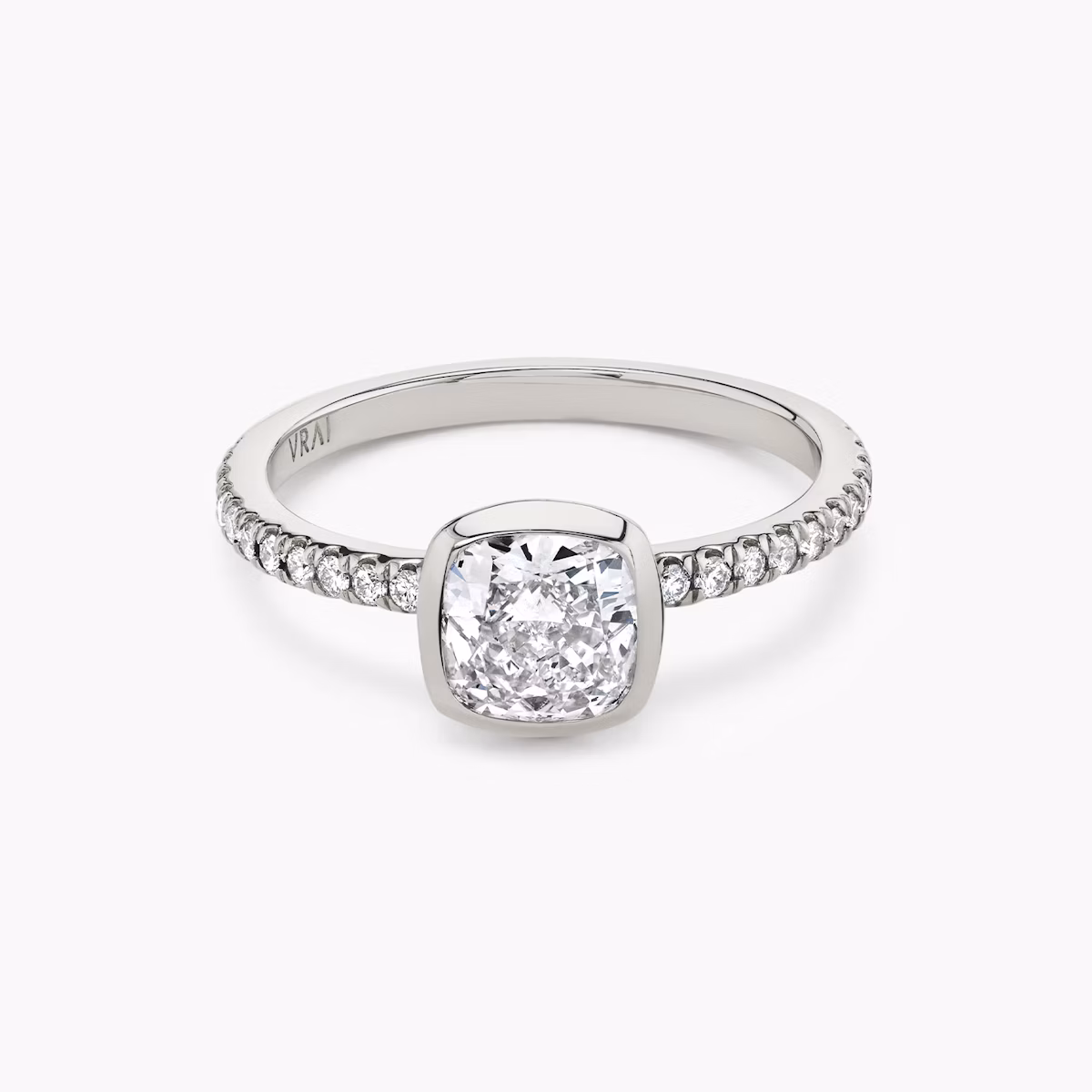 The Signature Bezel | Cushion | Platinum | bandAccent: Pavé | diamondOrientation: vertical | caratWeight: other