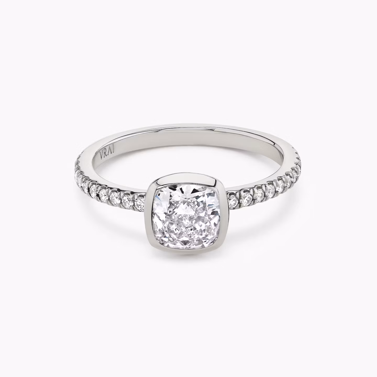 The Signature Bezel | Cushion | Platinum | bandAccent: Pavé | diamondOrientation: vertical | caratWeight: other