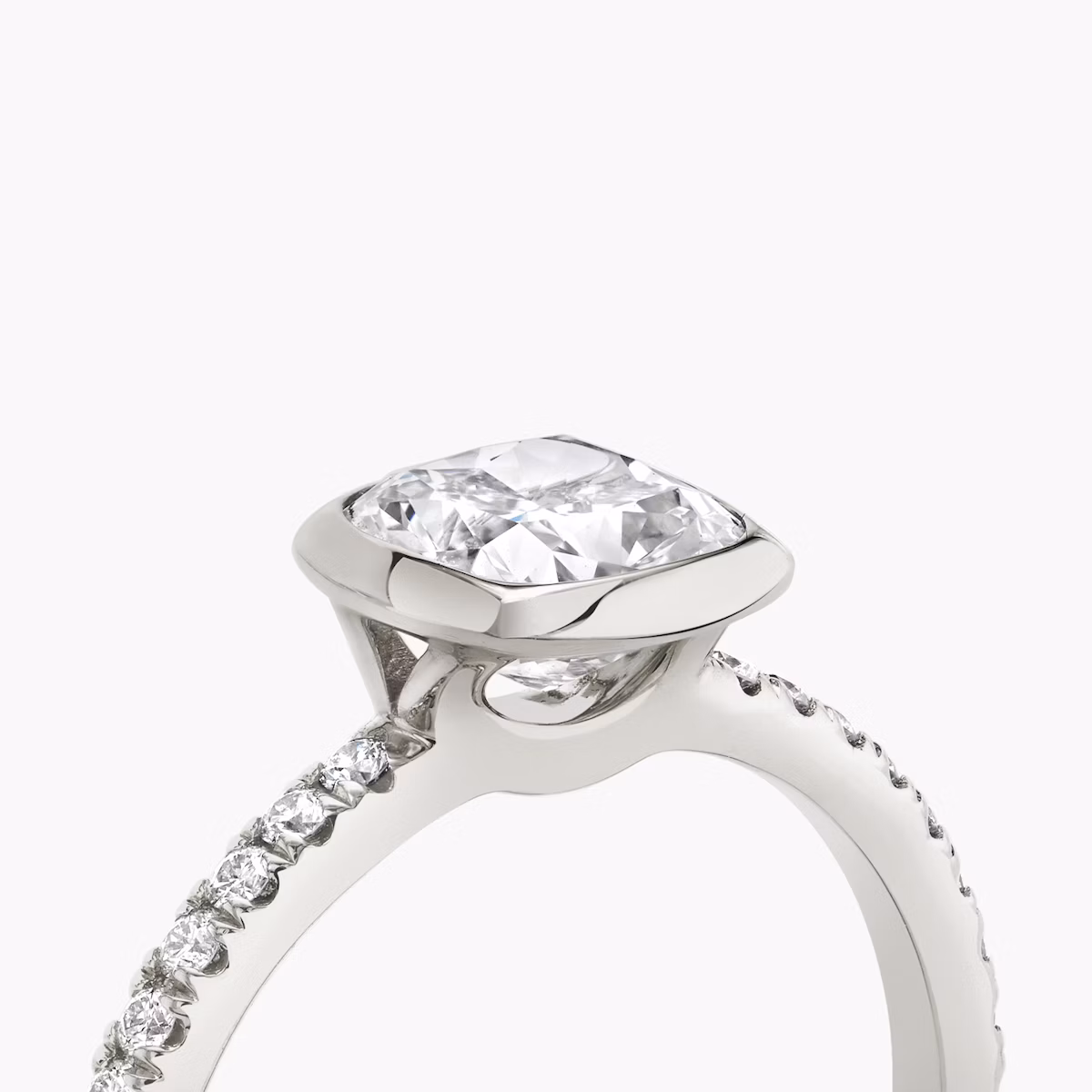 The Signature Bezel | Cushion | Platinum | bandAccent: Pavé | diamondOrientation: vertical | caratWeight: other
