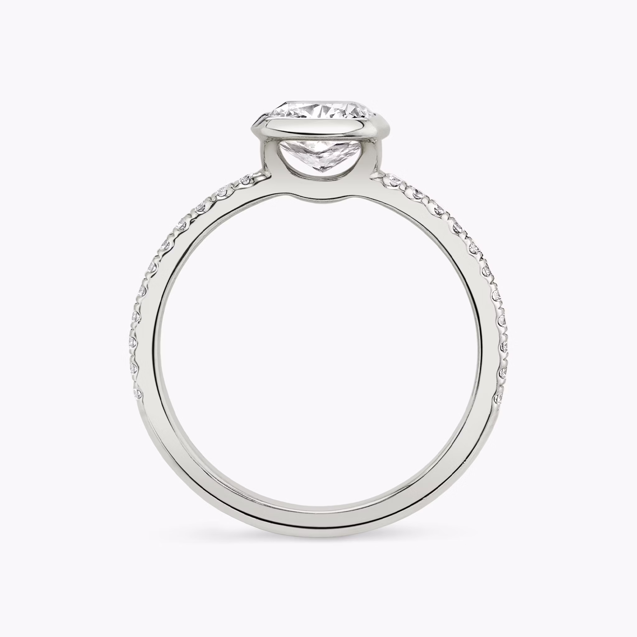 The Signature Bezel | Cushion | Platinum | bandAccent: Pavé | diamondOrientation: horizontal | caratWeight: other