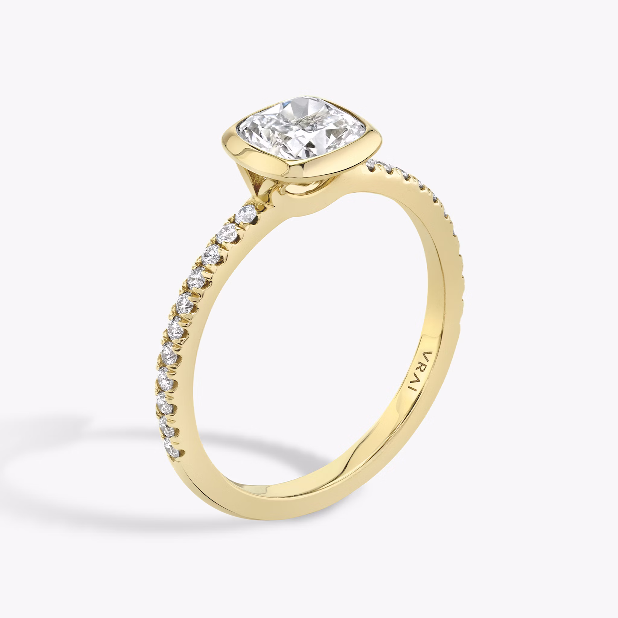 The Signature Bezel | Cushion | 18k | Yellow Gold | bandAccent: Pavé | diamondOrientation: vertical | caratWeight: other