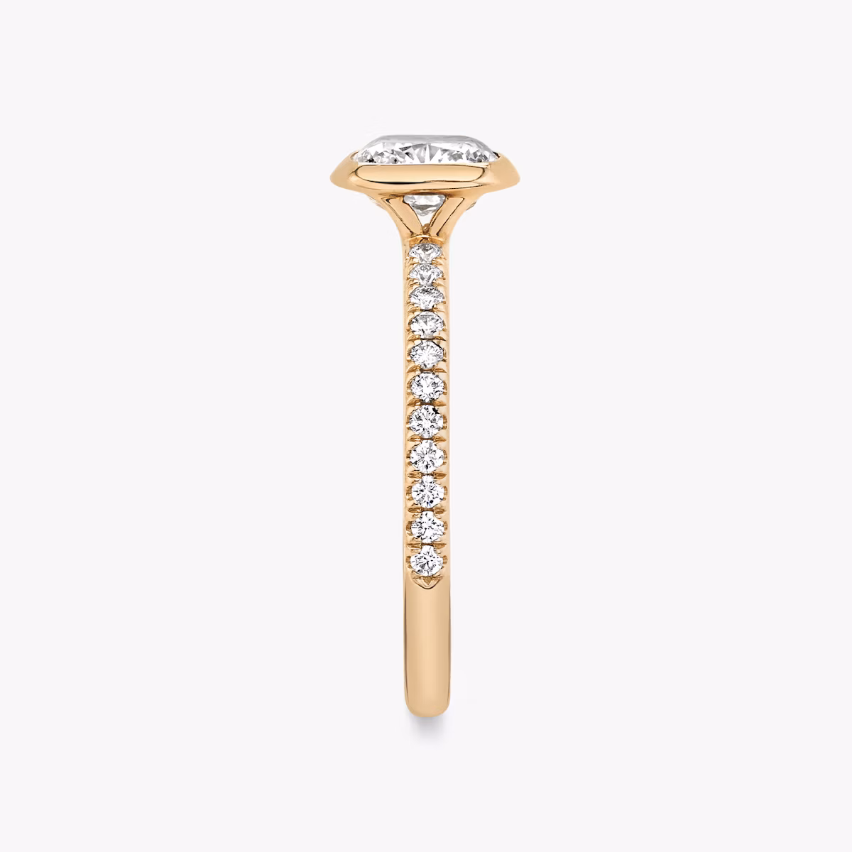 The Signature Bezel | Cushion | 14k | Rose Gold | bandAccent: Pavé | diamondOrientation: vertical | caratWeight: other