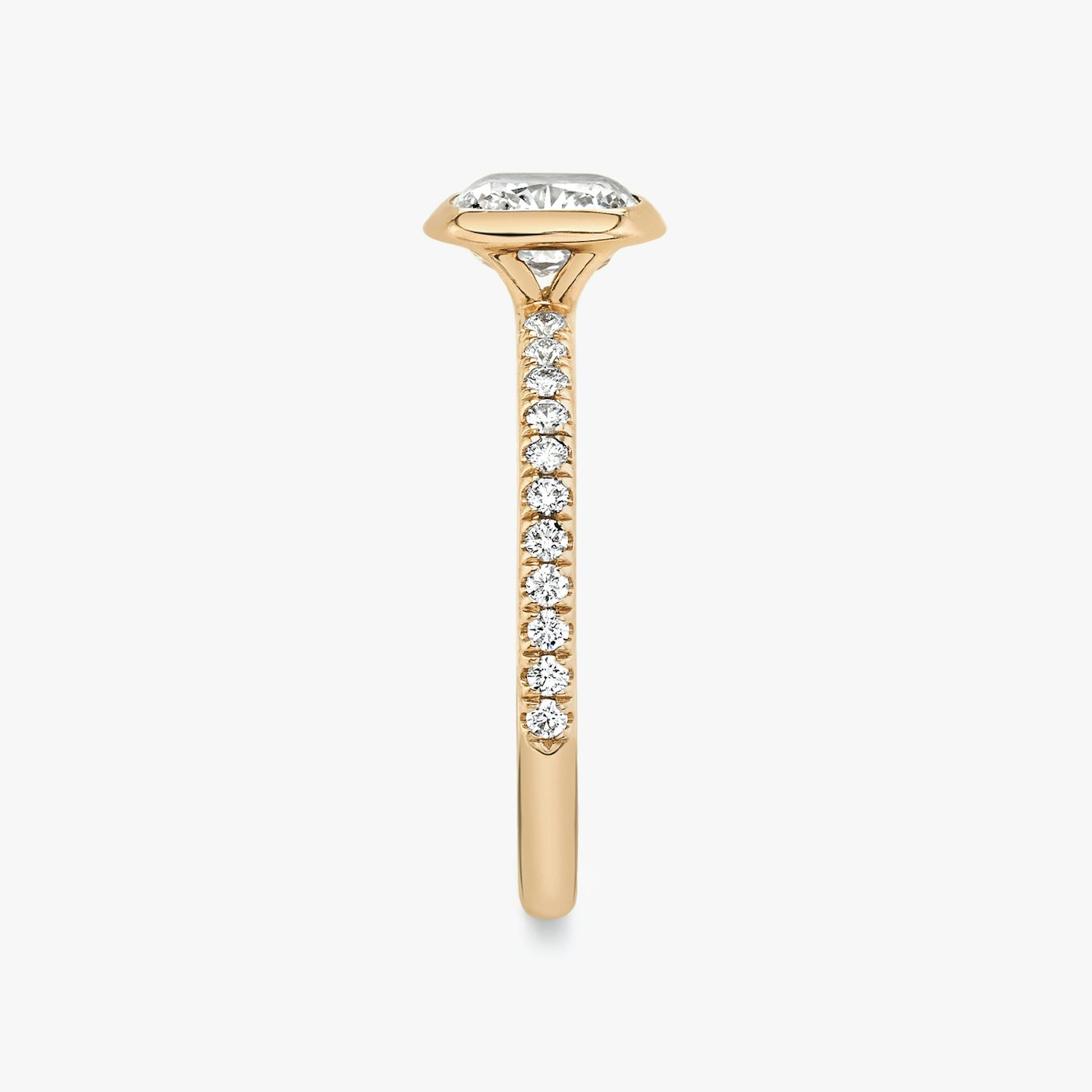 The Signature Bezel | Cushion | 14k | Rose Gold | bandAccent: Pavé | diamondOrientation: vertical | caratWeight: other