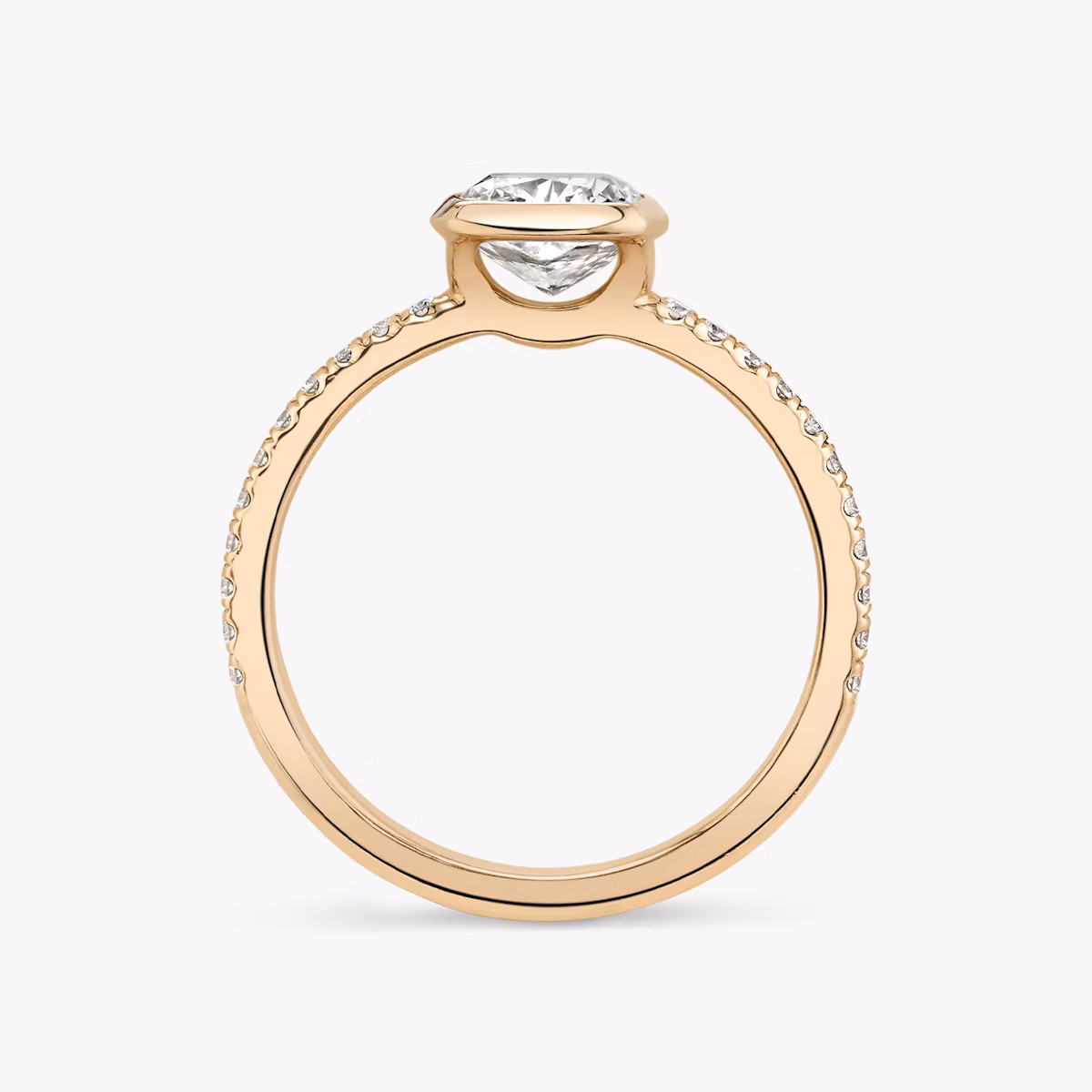 The Signature Bezel | Cushion | 14k | Rose Gold | bandAccent: Pavé | diamondOrientation: vertical | caratWeight: other