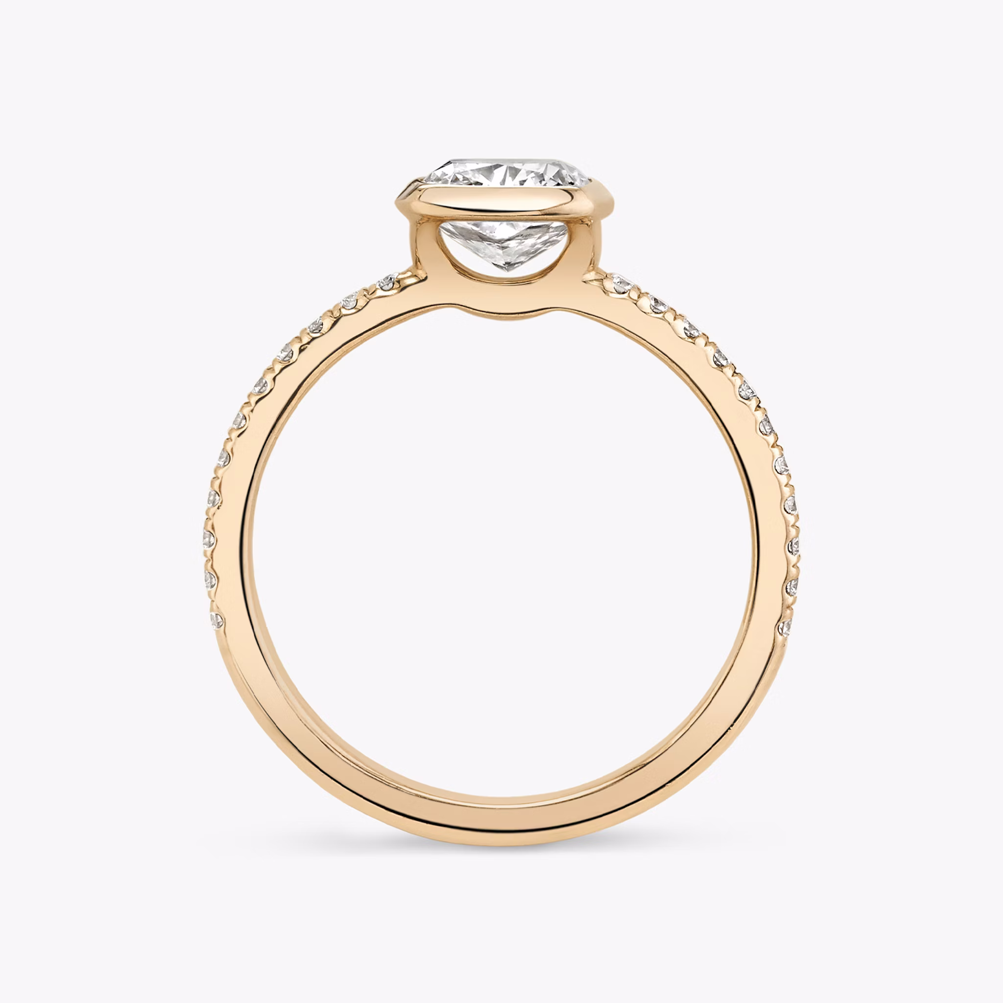 The Signature Bezel | Cushion | 14k | Rose Gold | bandAccent: Pavé | diamondOrientation: horizontal | caratWeight: other