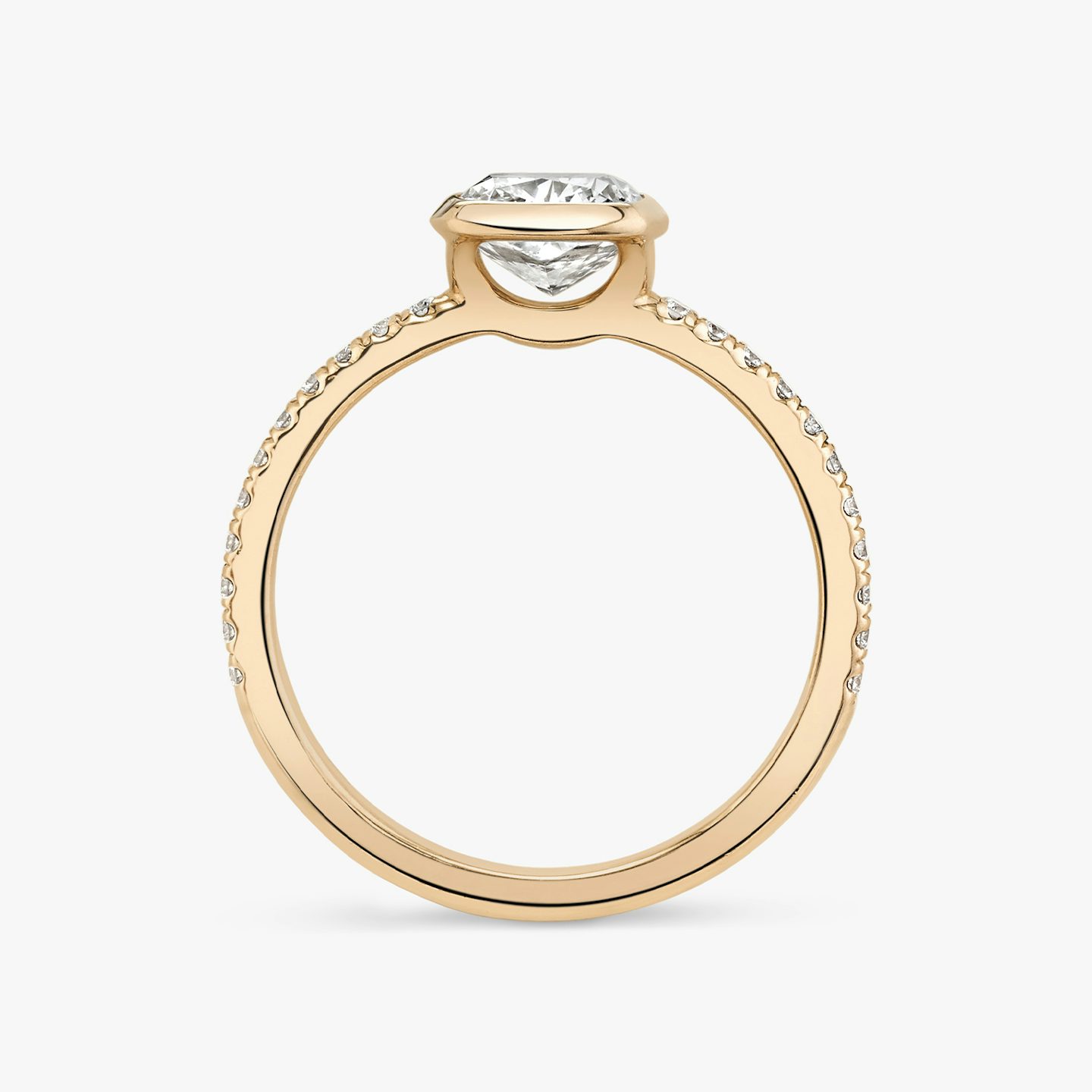 The Signature Bezel | Cushion | 14k | Rose Gold | bandAccent: Pavé | diamondOrientation: vertical | caratWeight: other