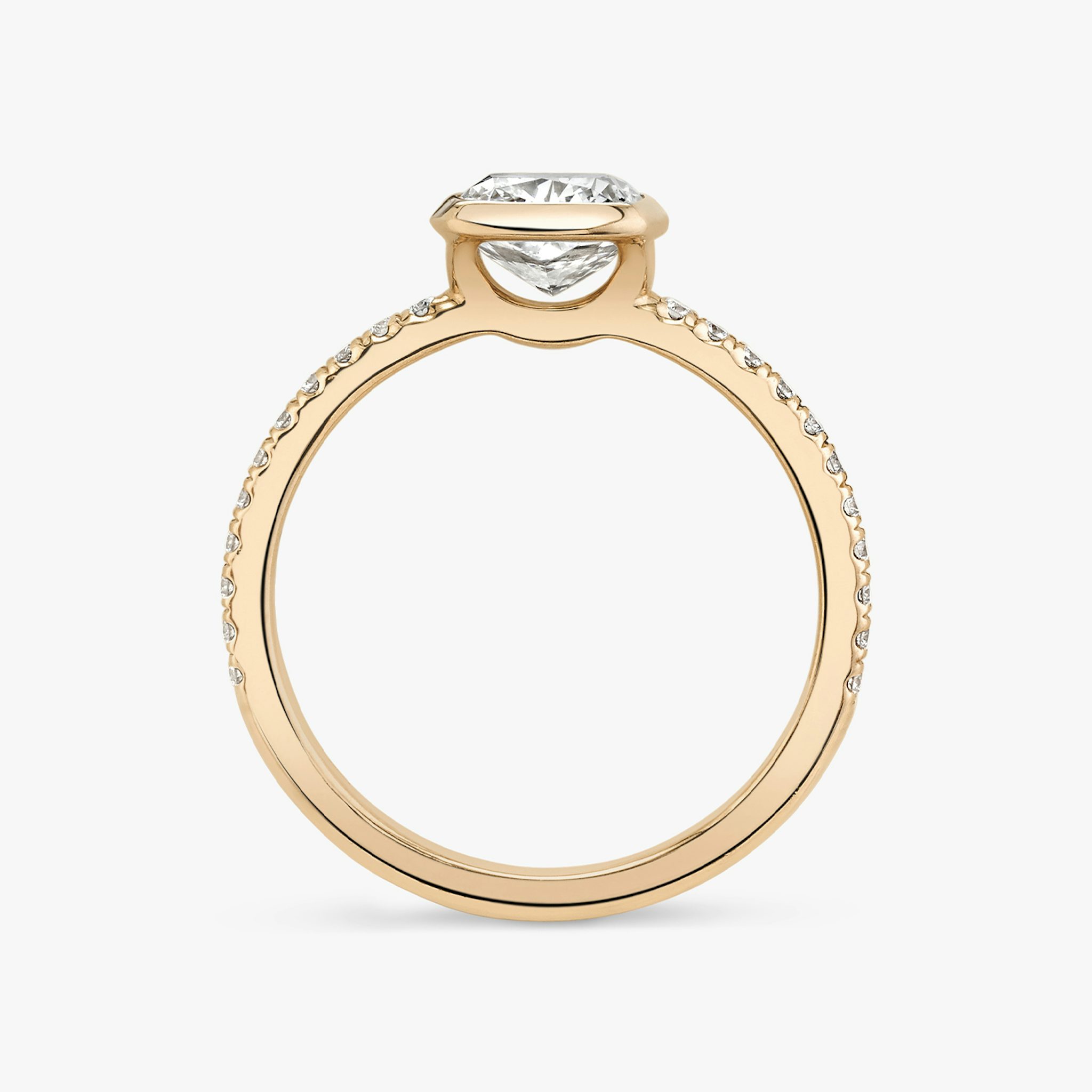 The Signature Bezel | Cushion | 14k | Rose Gold | bandAccent: Pavé | diamondOrientation: horizontal | caratWeight: other