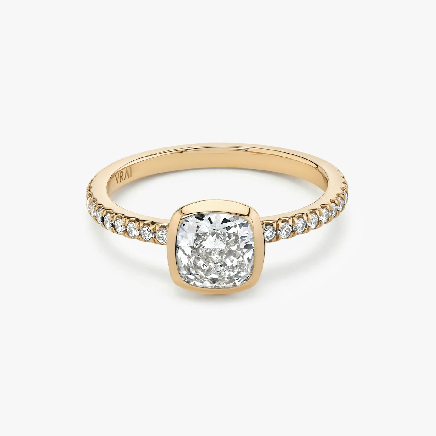 The Signature Bezel | Cushion | 14k | Rose Gold | bandAccent: Pavé | diamondOrientation: vertical | caratWeight: other