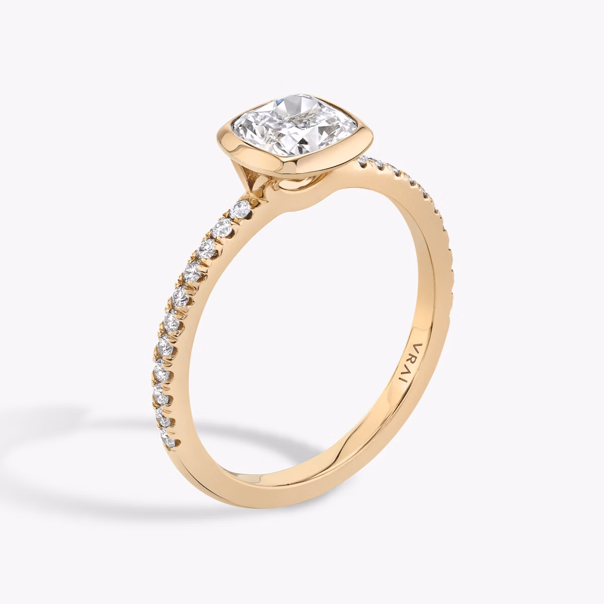 The Signature Bezel | Cushion | 14k | Rose Gold | bandAccent: Pavé | diamondOrientation: vertical | caratWeight: other
