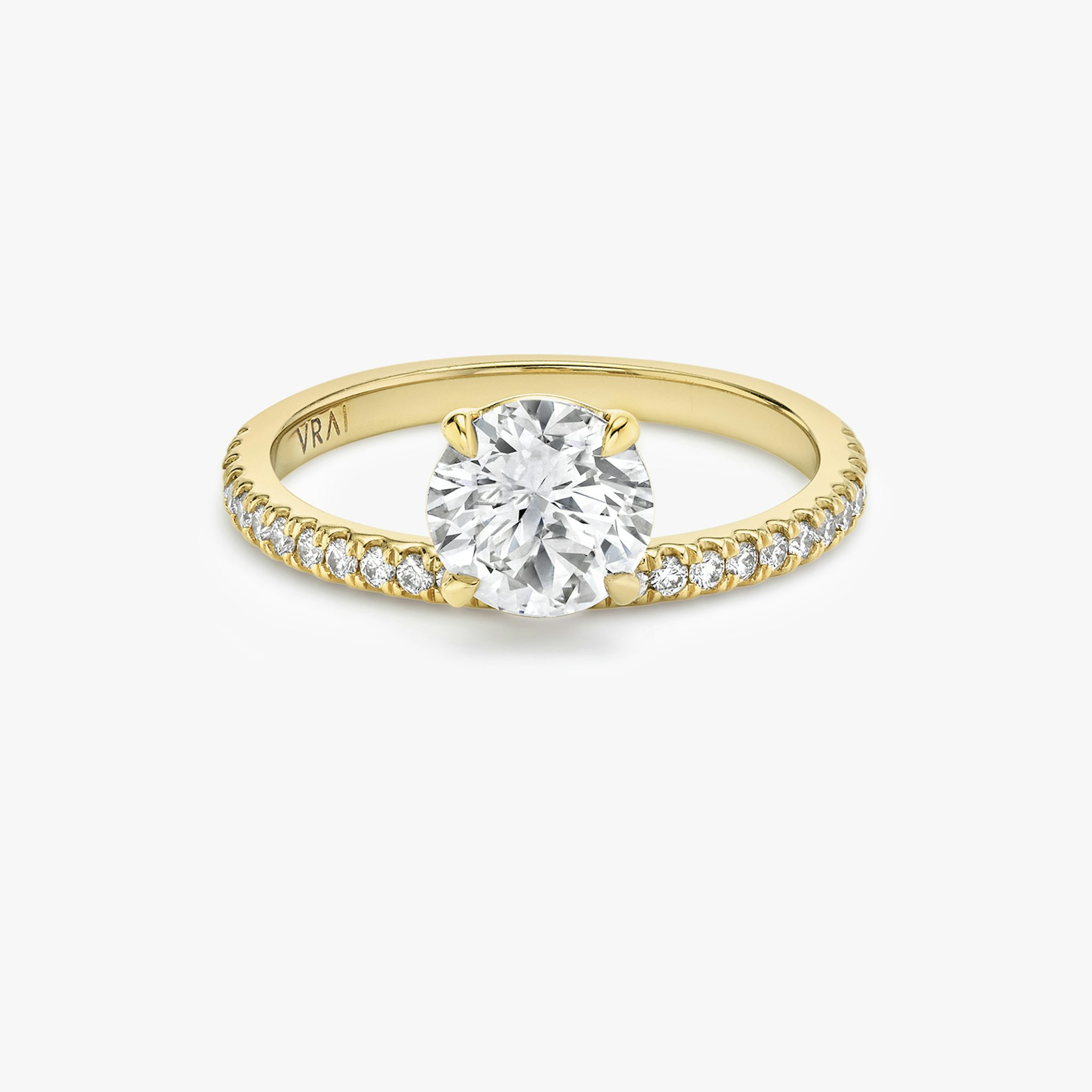 The Hover | Round Brilliant | 18k | Yellow Gold | bandAccent: Pavé | caratWeight: other | diamondOrientation: vertical