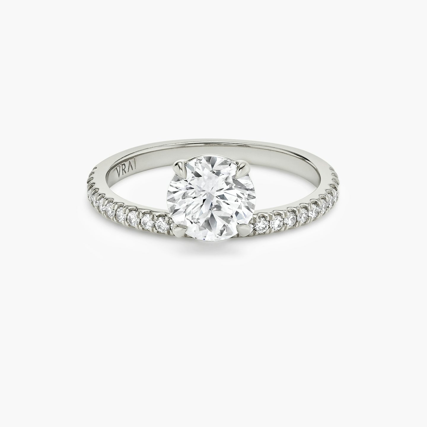 The Hover | Round Brilliant | 18k | White Gold | bandAccent: Pavé | caratWeight: 2.0ct | diamondOrientation: vertical