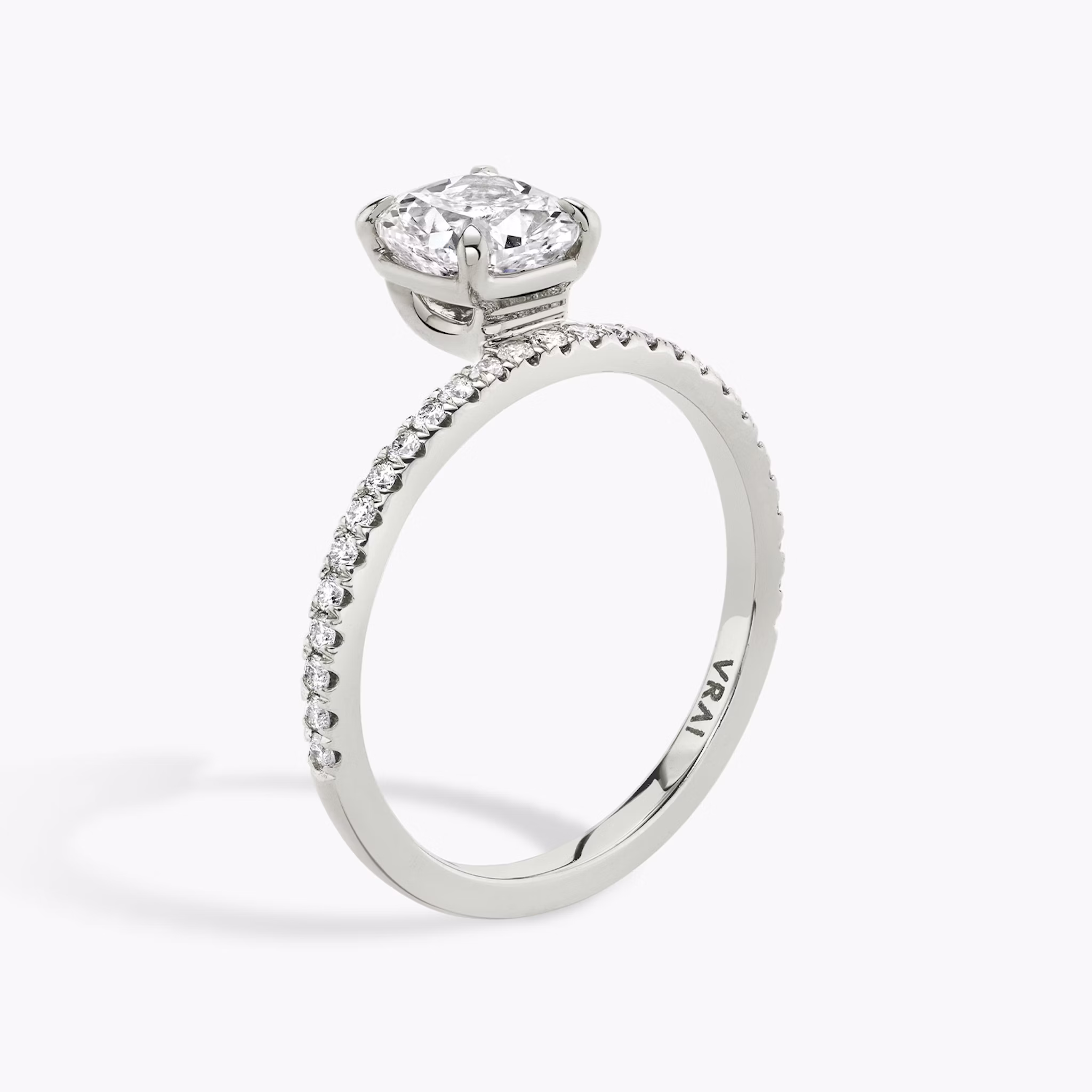 The Hover | Cushion | Platinum | bandAccent: Pavé | diamondOrientation: vertical | caratWeight: other